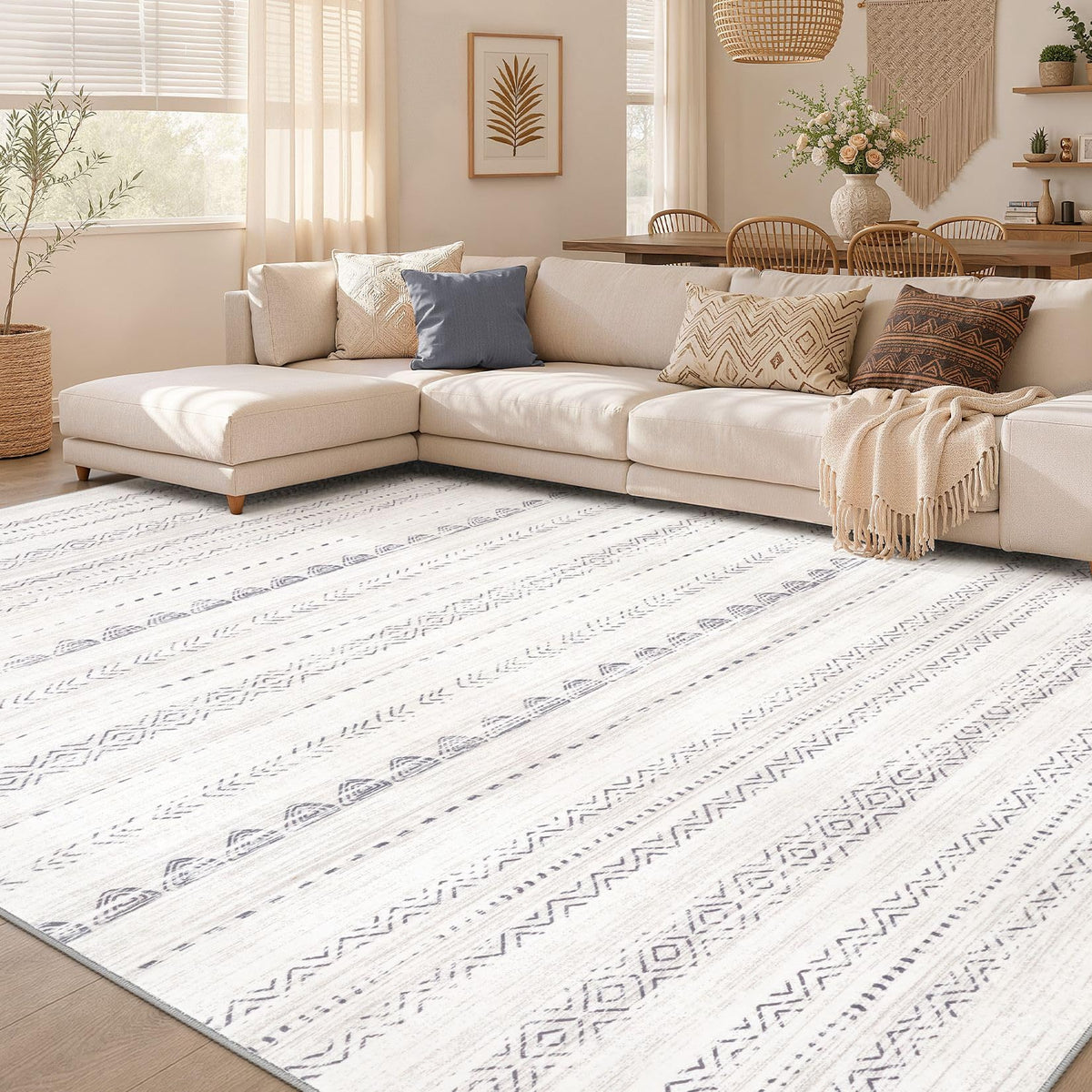 Nakagishi Boho 5x7 Area Rug Living Room Rugs Machine Washable Beige/Brown | Soft, Pet & Kid Friendly, Carpet for Living Room/Bedroom/Office/Kitchen/Nursery, Daily Home Decor Stain Resistant Moroccan
