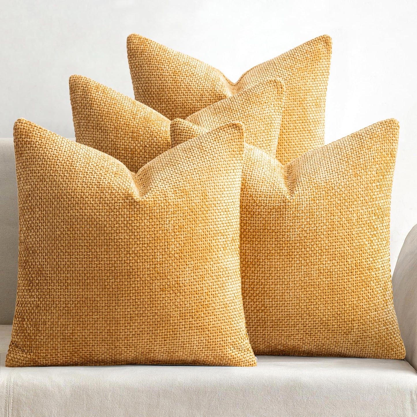 MIULEE Soft Decorative Chenille Pillow Covers Neutral 18x18 Pack of 4 | Mid Century Modern Decor, Cream to Charcoal Set, Couch Throw Pillows, Farmhouse Boho Cushion Covers for Sofa Bed Living Room