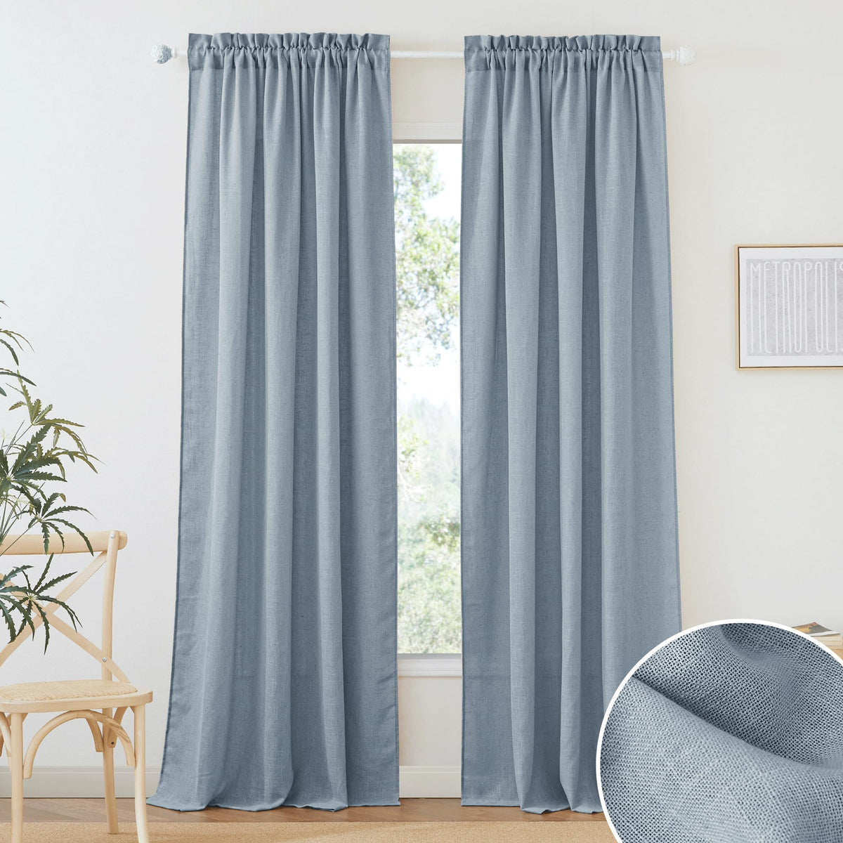 RYB HOME White Semi Sheer Curtains 84 inches Long for Living Room | Half Privacy, Linen Textured, Sheer Light Filtering, Vertical Window Drapes, for Bedroom Dining, White, W52 x L84, 2 Panels