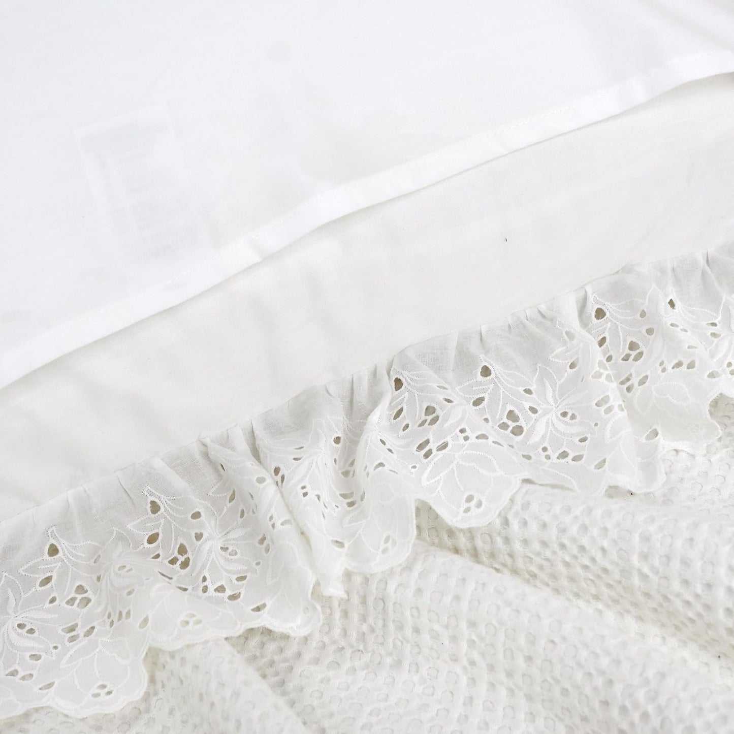 Lemfux Cotton Euro Shams with White Lace Ruffles, 26 x26 Inch, Set of 2,Rustic Farmhouse Lace Shabby Soft Breathable Bridal Pure White European, White Decorative Pillow Covers