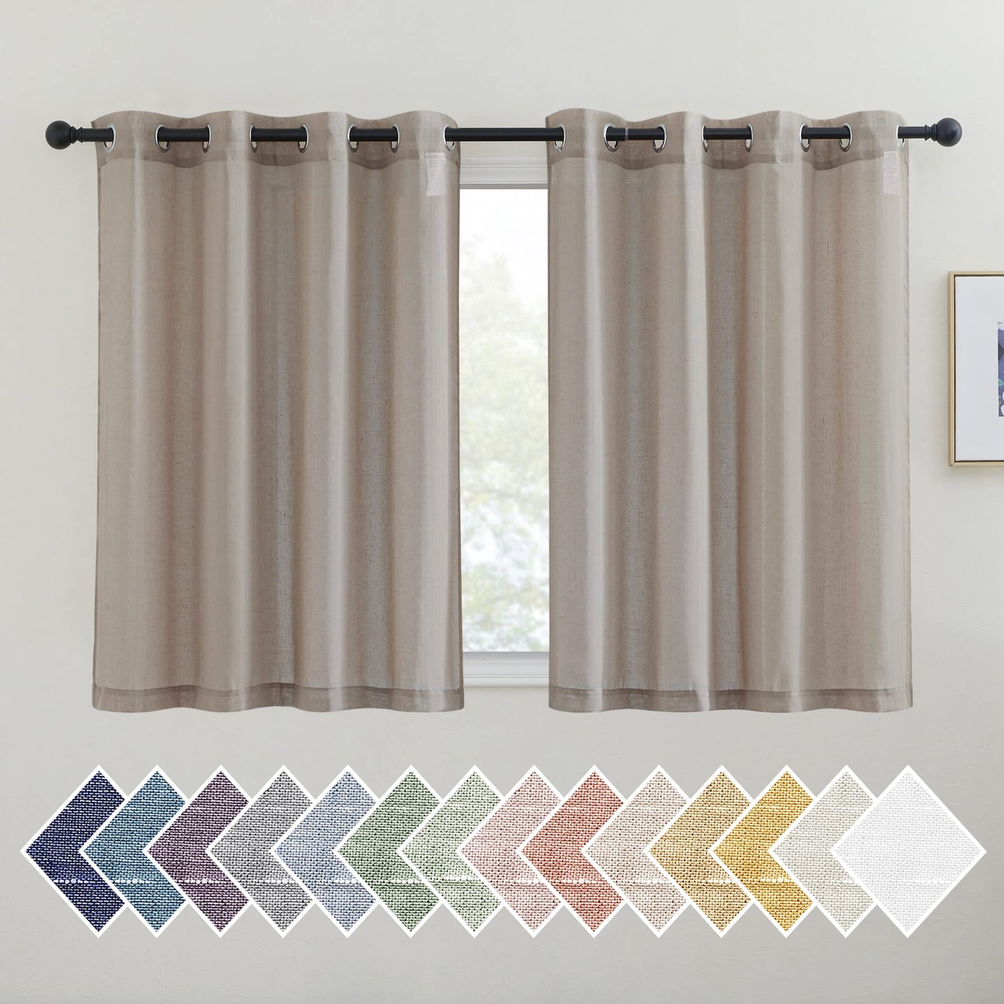 NICETOWN White Sheer Linen Curtains for Living Room 84 inch Length 2 Panels Set, Grommet Semi Sheer Privacy with Light Filtering Flax Window Treatments for Bedroom, W52 x L84