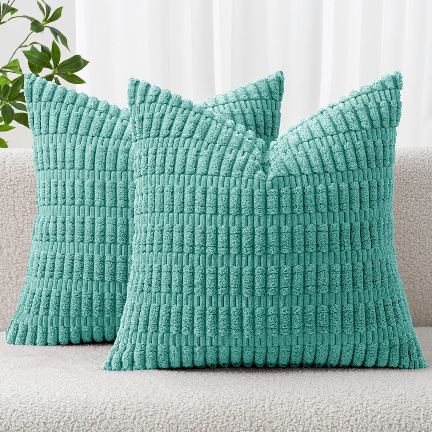 MIULEE Corduroy Decorative Throw Pillow Covers 18x18 Cream White Pack of 2 | Soft Boho Striped Pillow Covers Modern Farmhouse Home Decor For Sofa Living Room Couch Bed