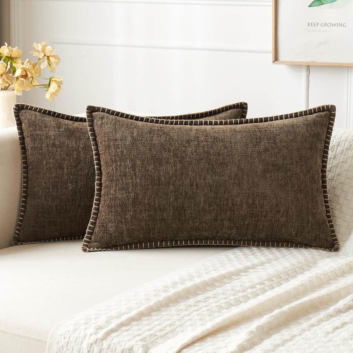 MIULEE Decorative Couch Throw Pillow Covers 18x18 Inch Sage Green 2 Pack | Farmhouse Pillow Covers with Stitched Edge, Soft Chenille Cushion Cases, for Sofa Bed Living Room Home Decor