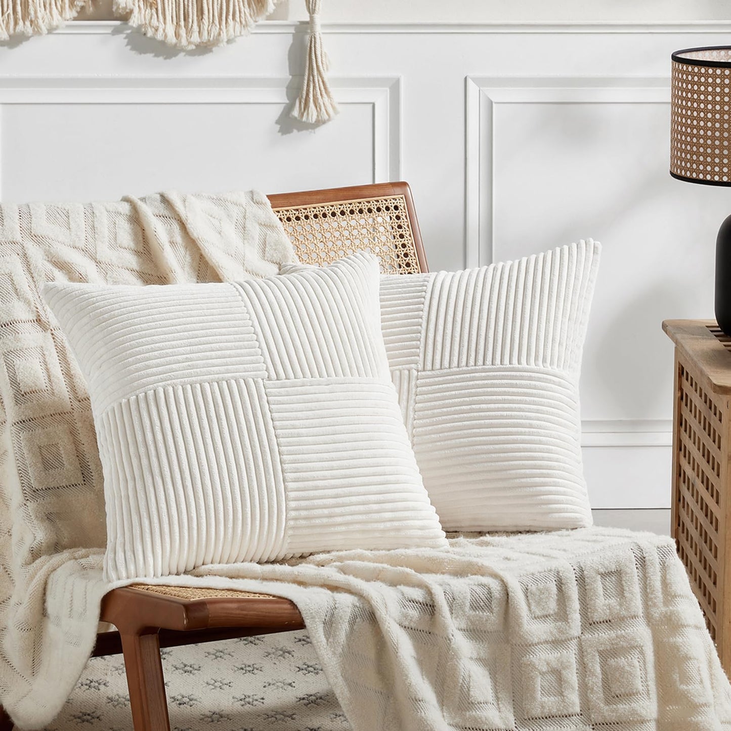 Fancy Homi 2 Packs Rust Boho Decorative Throw Pillow Covers 18x18 Inch for Couch Bed Sofa, Farmhouse Fall Home Decor, Soft Corss Corduroy Patchwork Textured Terracotta Accent Cushion Case 45x45 cm