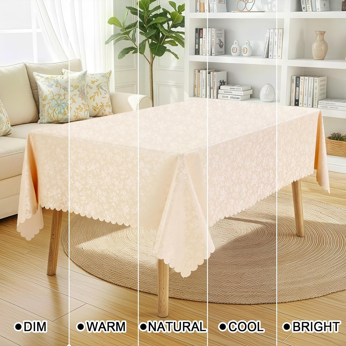 Smiry Rectangle Waterproof Heavy Duty Vinyl Tablecloths, 60 x 84 Inch | Wipeable Washable Floral Embossed Table Cover for Kitchen and Dining Room, Indoor & Outdoor Use, Beige