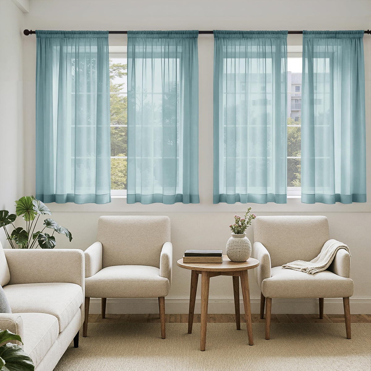 MIULEE Black Sheer Curtains 84 Inches Long 4 Panels 42 x 84 Inches | Light Filtering, Rod Pocket, Voile Drapes, Living Room, Bedroom, Window Treatments