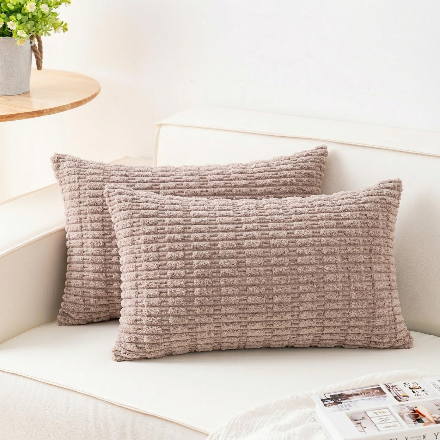 Pack of 2 Corduroy Decorative Throw Pillow Covers 18x18 Inch, Cream White | Fall Soft Striped Pillow Covers Modern Farmhouse Home Decor Christmas Throw Pillow Covers for Sofa Living Room Couch Bed ﻿