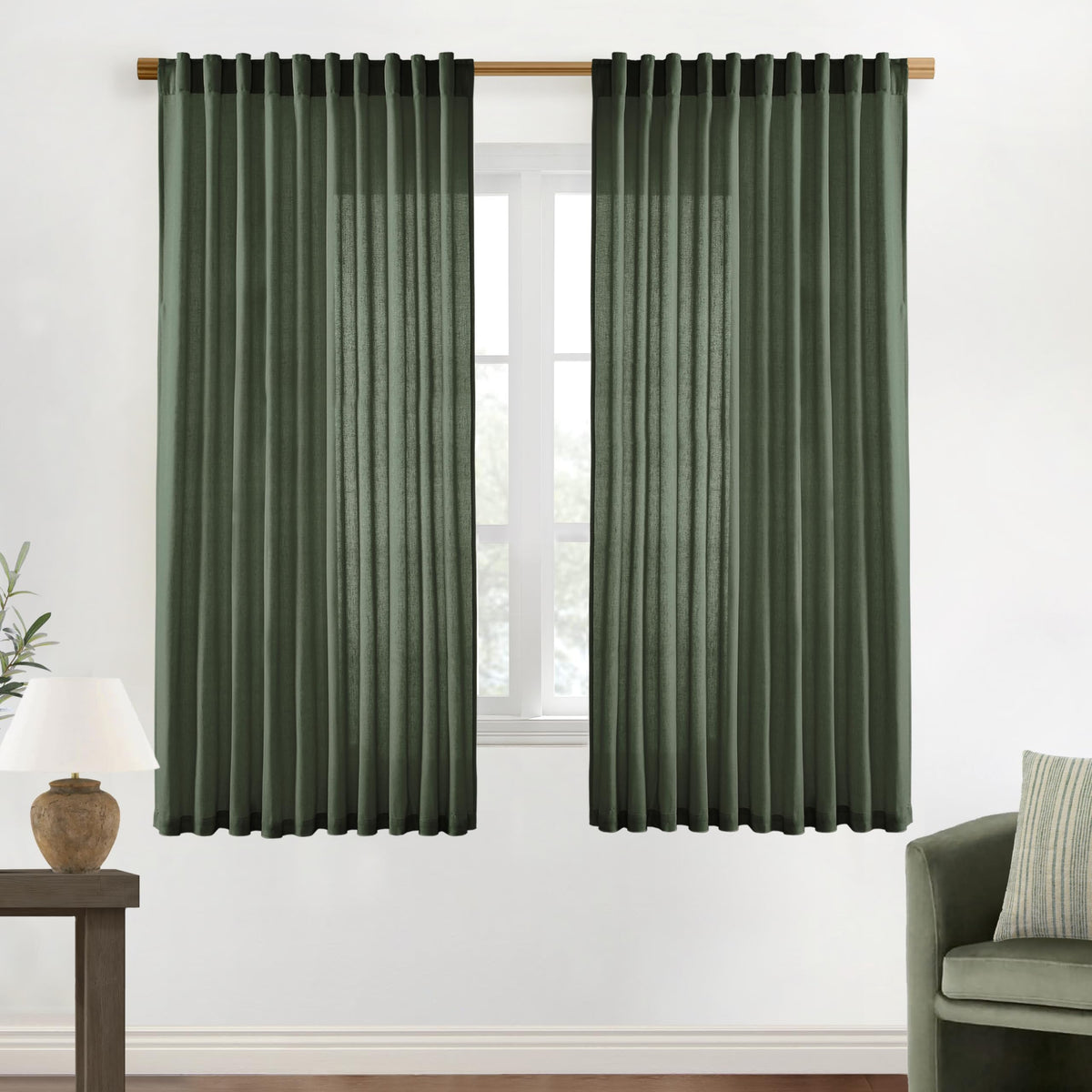 Linen Cotton Curtains for Living Room, Cream Off White Natural Fabric Light Filtering Semi Sheer Curtains 84 Inches Long, Ivory Pleated Farmhouse Curtain Drapes 84 Inch Length 2 Panels Set Dining Room