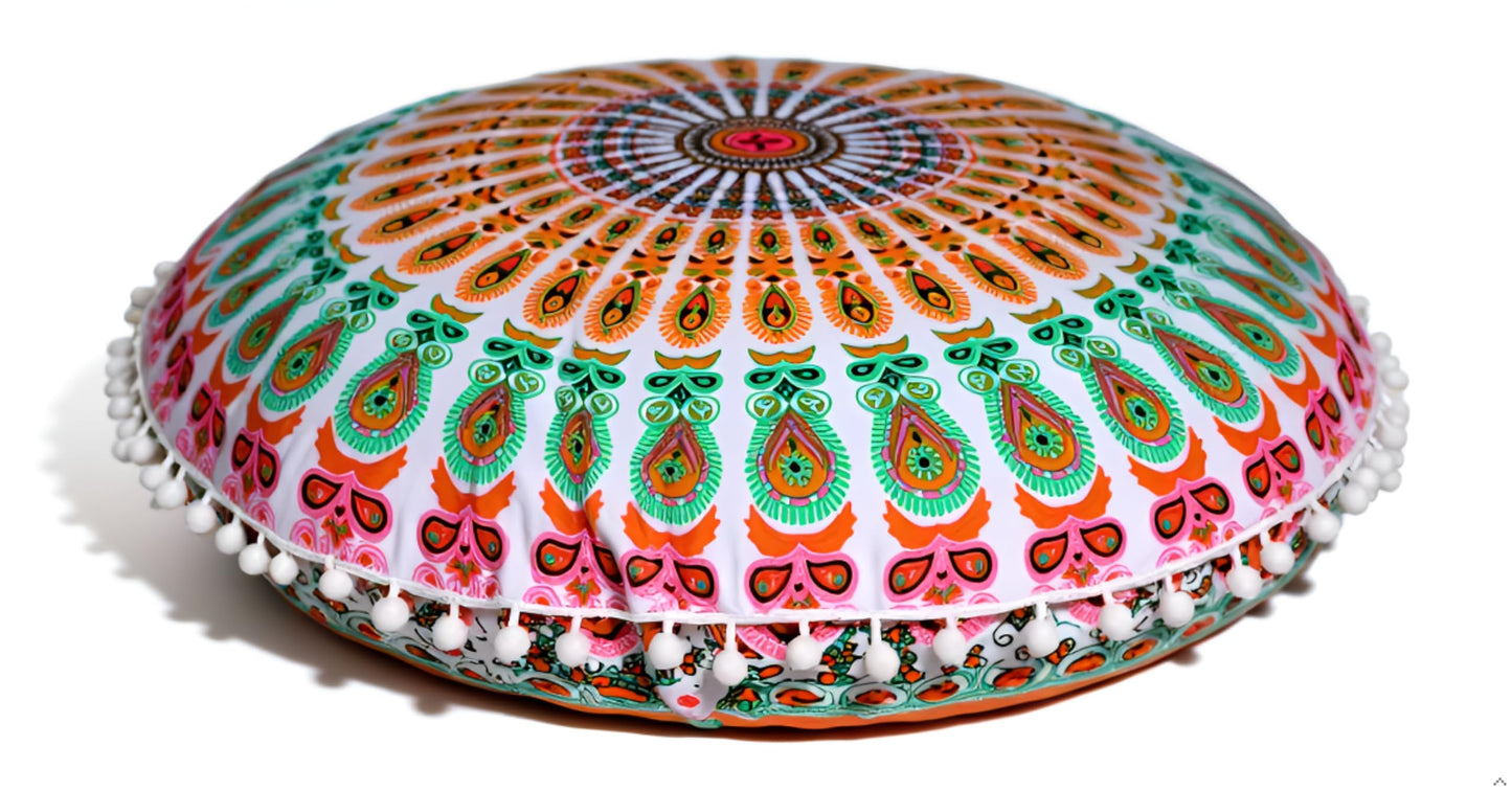 Large Round seat Floor Cushion Chair Ottoman Cover Pouf Pillow Meditation Floor Cushions for Adults Seating pouffe Ottoman Throw Covers Craft Room Furniture for Sitting Cover 22 Inches (Multi Nap)