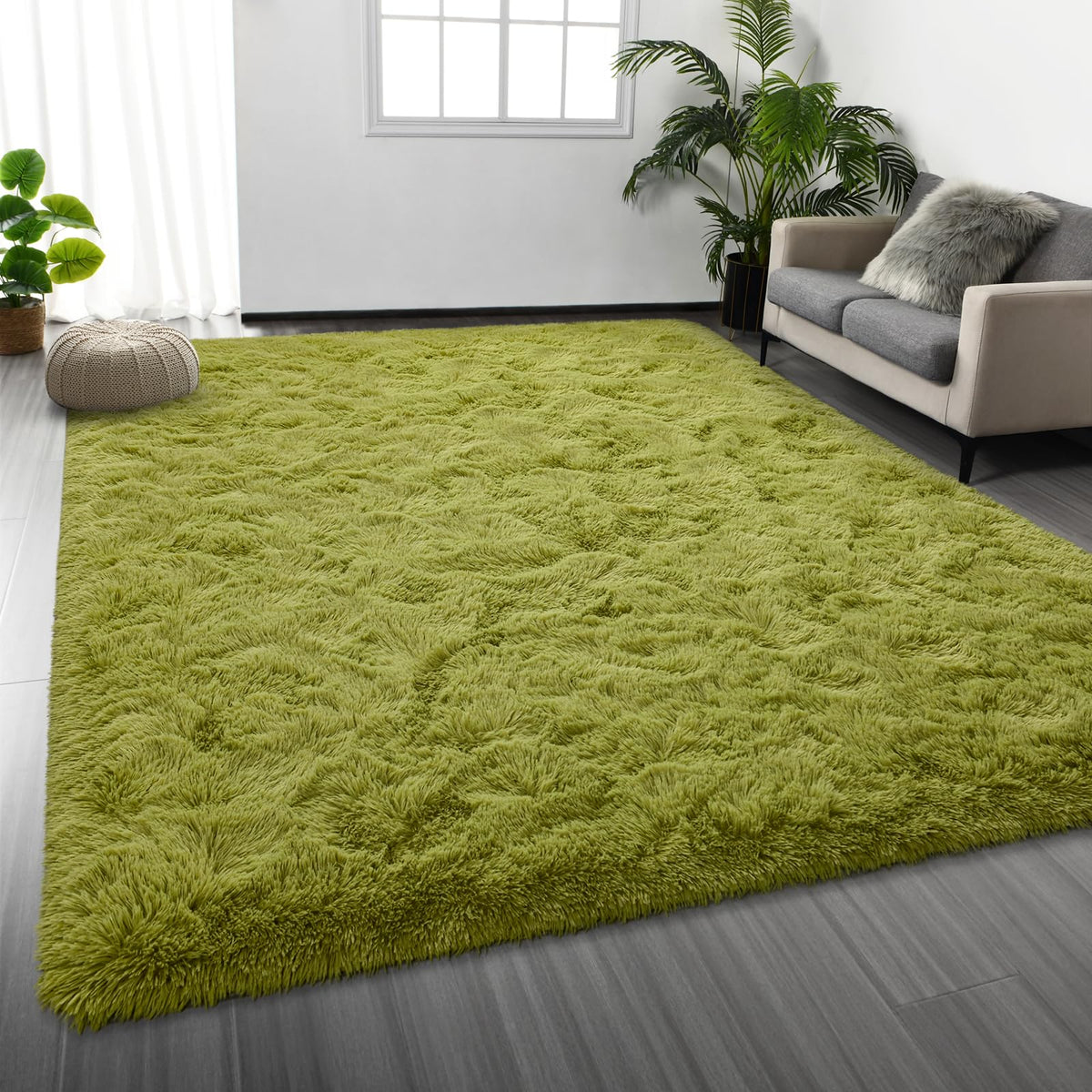 Deerhoo Large Shag Area Rugs 6 x 9, Light Grey | Tie-Dyed, Ultra Soft Plush Fuzzy,Washable, For Living Room, Bedroom, Indoor Carpet Nursery Kids Teen Home Decor