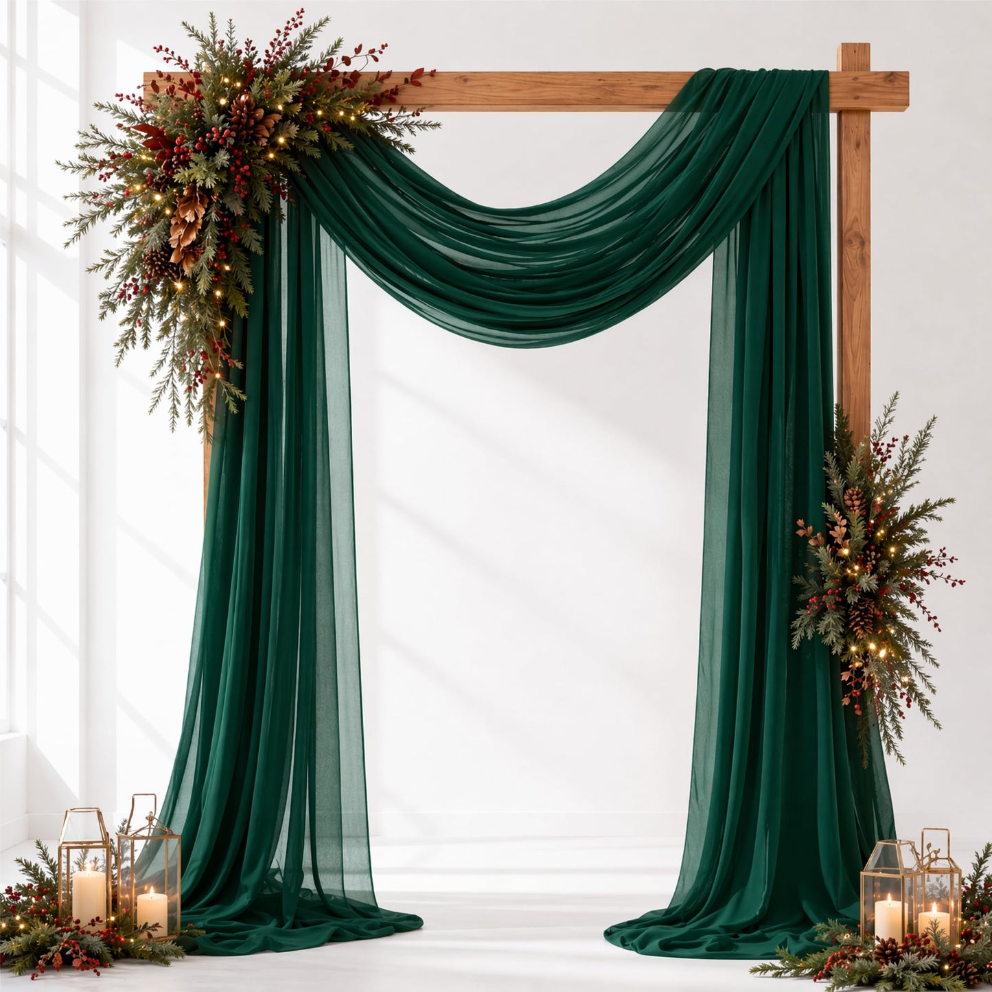Ivory White Wedding Arch Draping Fabric Sheer Curtain Drapes | 31" x 20 ft Extra Long Shimmery Backdrop Curtains for Wedding Anniversary Party Summer Outdoor Events Drapery Photo Backgrounds