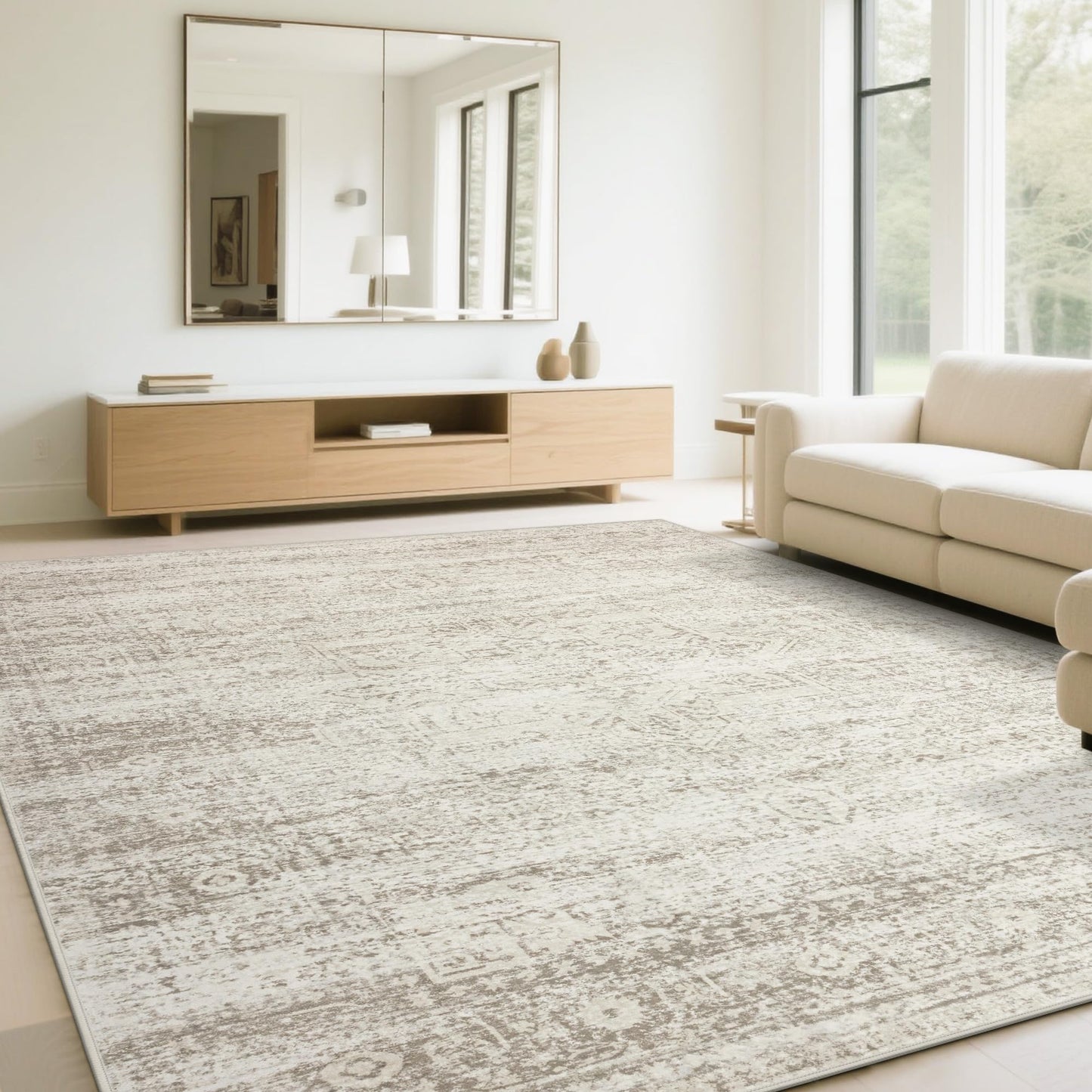 Washable Rugs 8x10 Area Rugs for Living Room,Bedroom,Dining Room Carpet | Ultra Soft Faux Wool,Kids & Pet Friendly,Machine Washable,Non-Slip & Non-Shedding,Large Vintage Low Pile Rug for Home Office