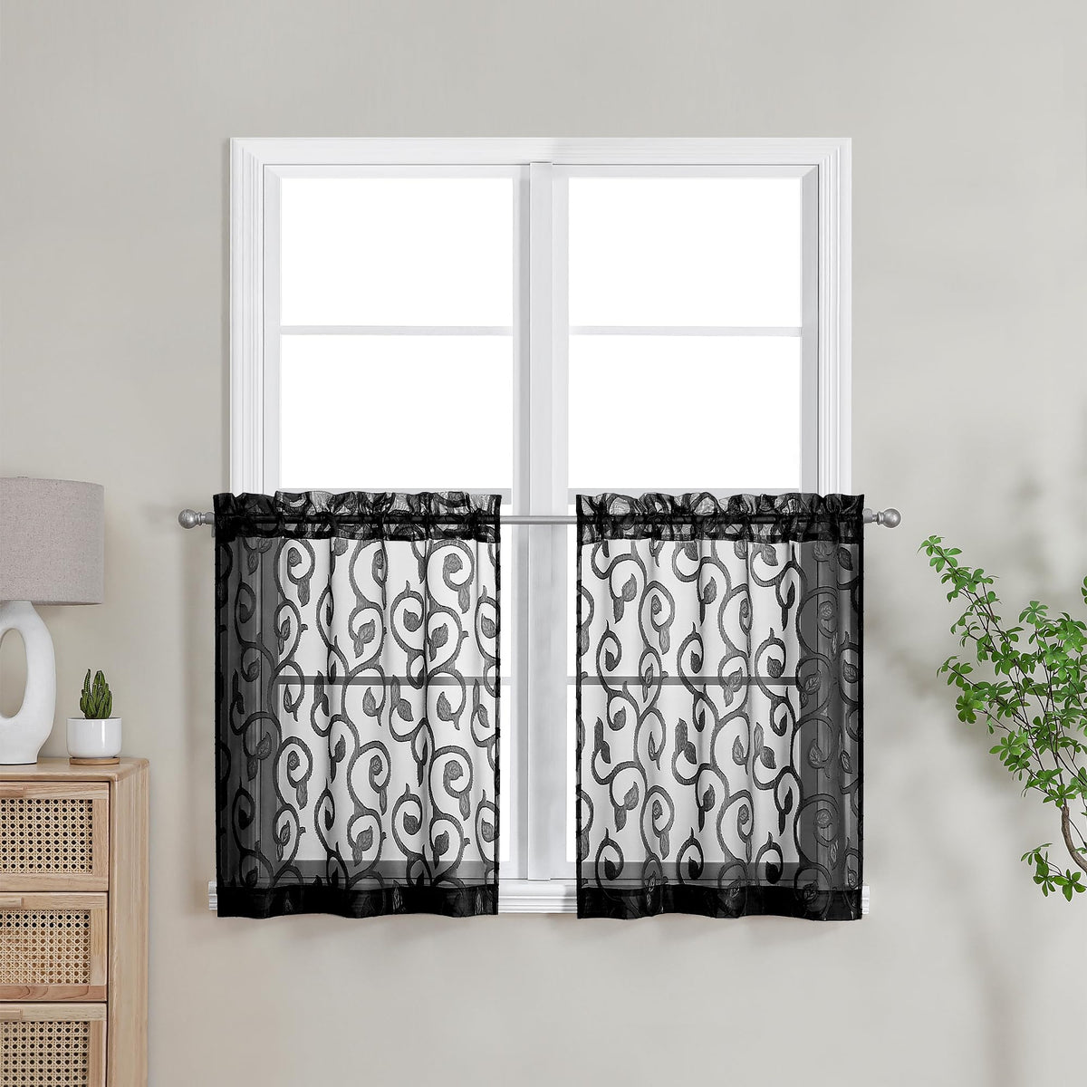 Furman Ivory Sheer Curtains 84 inches Long for Bedroom Living Room 2 Panels Set, Jacquard Clip Light Filtering Semi Sheer Curtain Rod Pocket Window Drapes, 2 Pcs Each 40 W 84 L