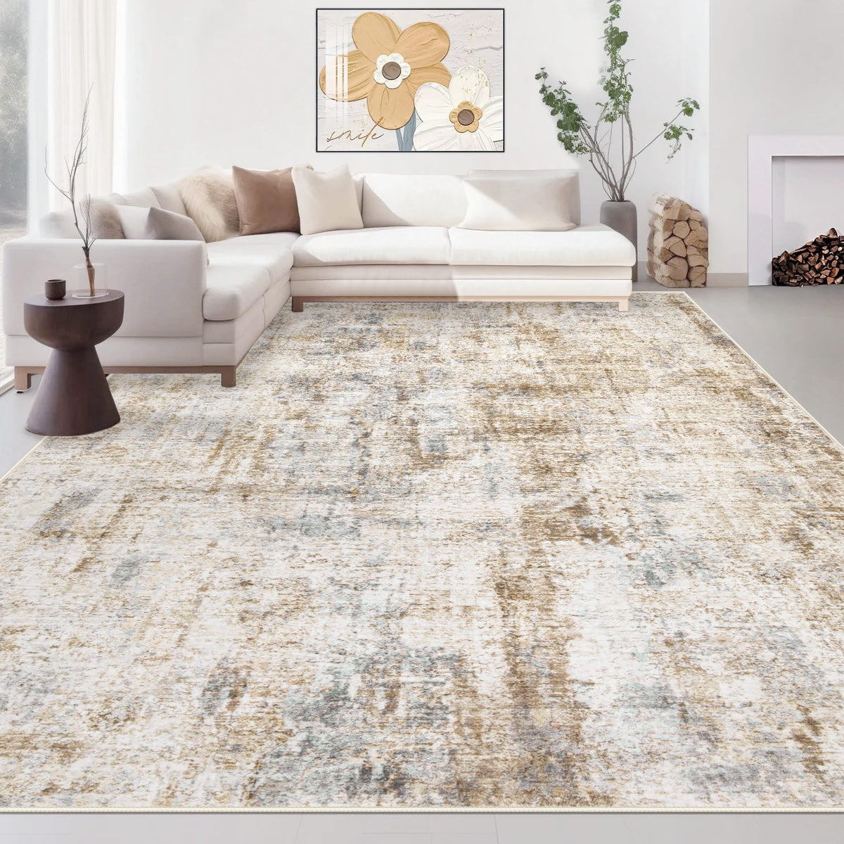 Area Rugs 6x9 Living Room: Washable Rug Modern Abstract Large Rug Soft Non Slip Neutral Rugs Stain Resistant Indoor Carpet for Bedroom Kitchen Dining Room Table Nursery Home Office Rugs(Beige,6'x9')
