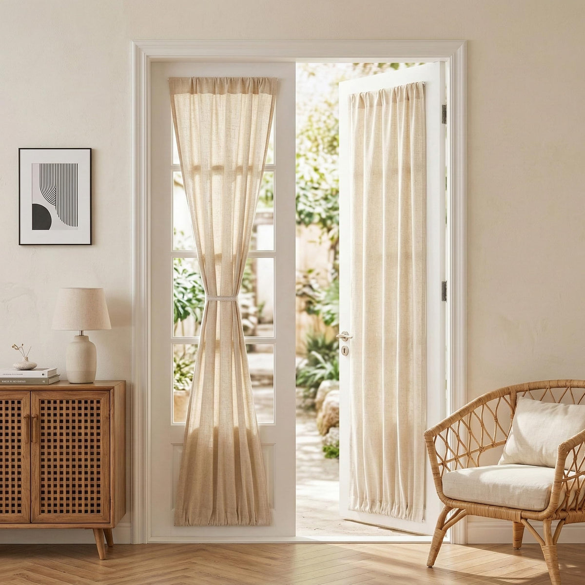 MYSKY HOME Linen Curtains for Living Room, Natural Semi Sheer Curtains & Drapes 84 inches Length 2 Panels Set Farmhouse Country Boho Style Back Tab Draperies for Sliding Glass Door, 50" Wide, Linen