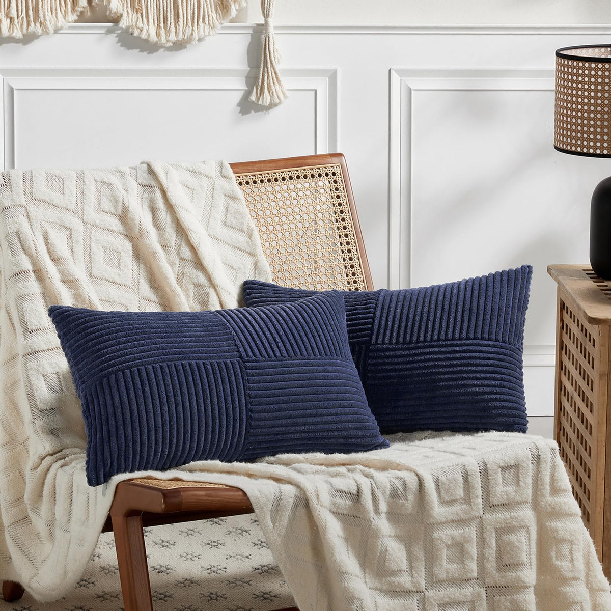 Fancy Homi 2 Packs Rust Boho Decorative Throw Pillow Covers 18x18 Inch for Couch Bed Sofa, Farmhouse Fall Home Decor, Soft Corss Corduroy Patchwork Textured Terracotta Accent Cushion Case 45x45 cm