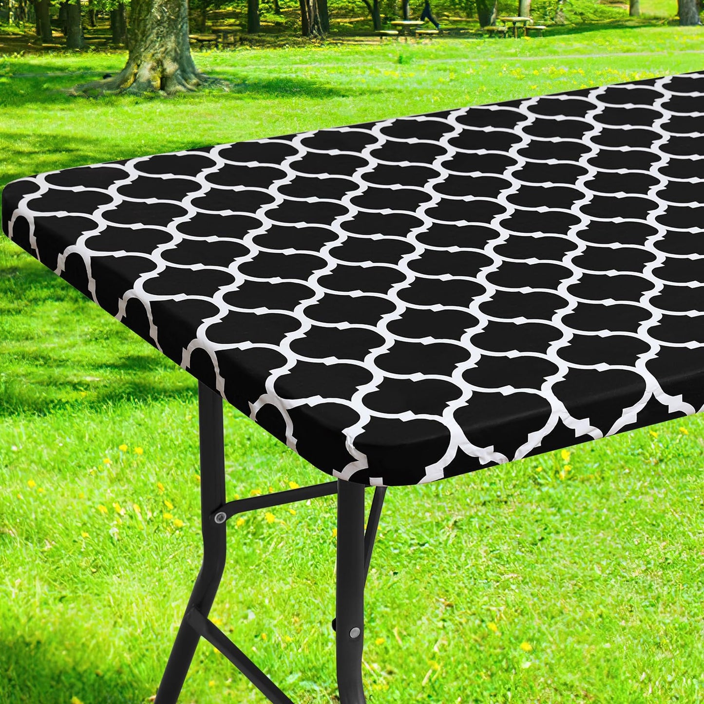 Smiry Picnic Fitted Table Cover, 6 Foot Flannel Backed Vinyl Tablecloth | Waterproof Elastic Stretch Table Cloth, Wipeable Plastic Tablecloth for Camping, Indoor & Outdoor (Grey, 30" x 72")
