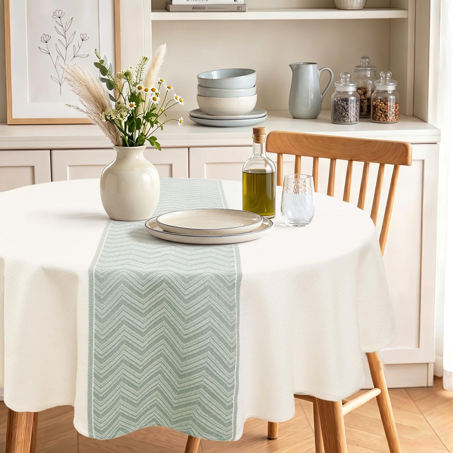JIUZHEN Rectangle Table Cloth Faux Linen Farmhouse Tablecloth, Wrinkle and Stain Resistant Decorative Fabric Rectangular Spring Table Cover for Dining/Party/Birthday/Wedding, Beige, 54 x 80 Inch