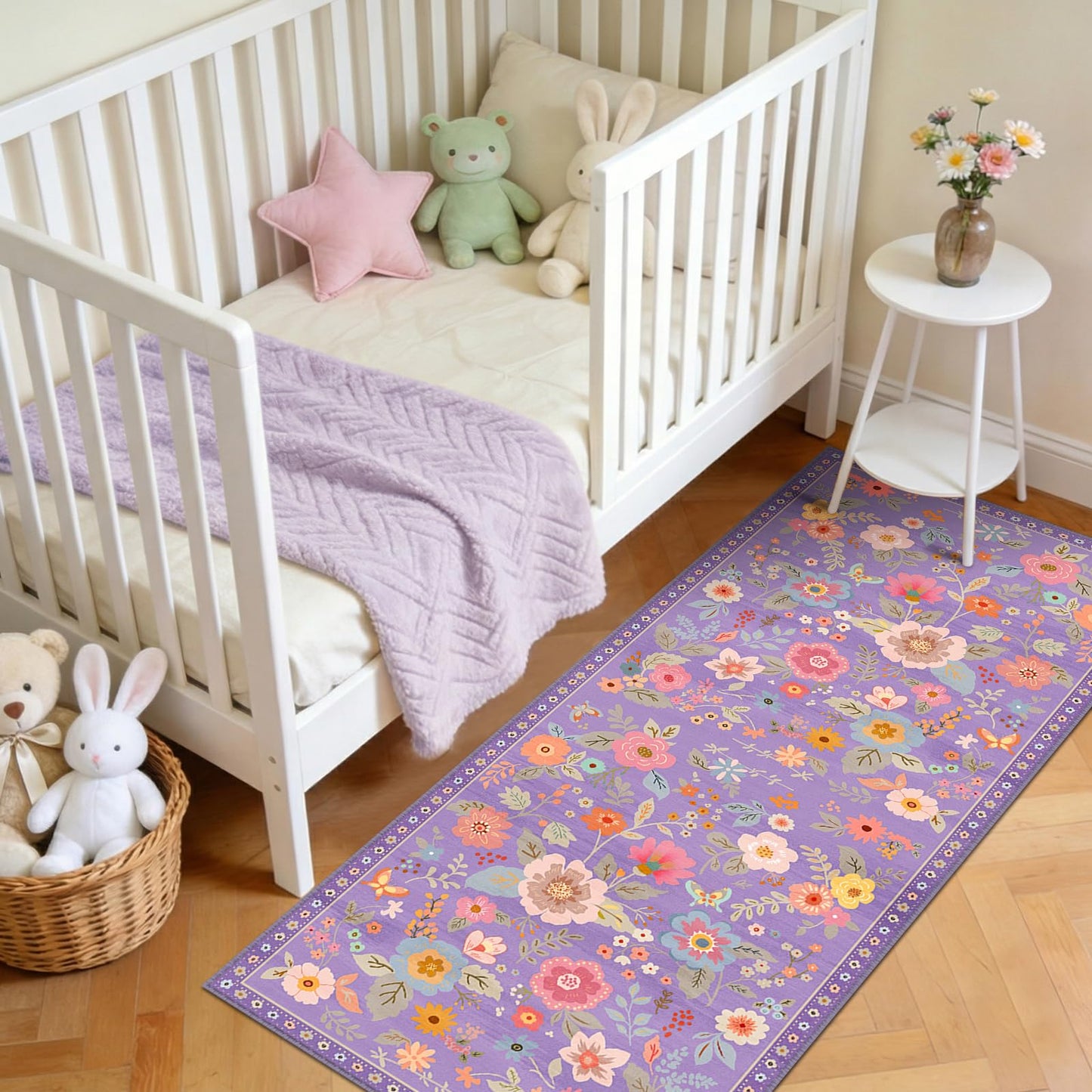 RELEANY Floral Washable 5x7 Area Rugs Beige/White/Orange | Flower Carpet, Print, Boho, Non-Slip, Easy to Clean, Soft, Low Pile for Living Room Bedroom Kitchen Office Entryway Hallway