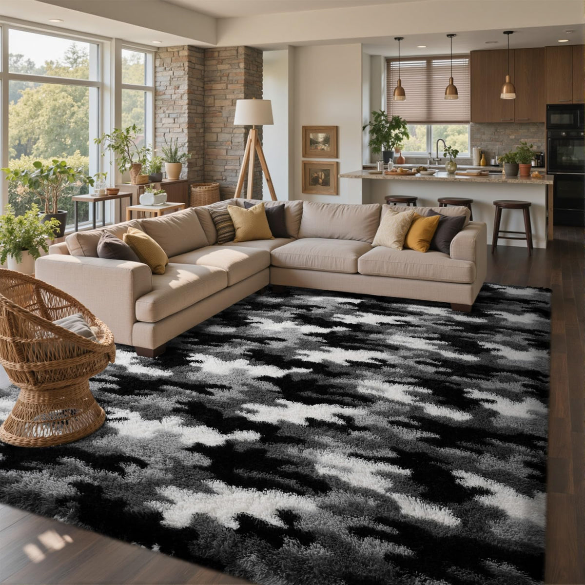 6x9 Ft Large Shag Rugs for Living Room Decor, Tie-Dyed Ultra Soft Fluffy Furry Area Rugs for Bedroom Indoor Floor, Aesthetic Carpet for Kids Home (Dark Grey)