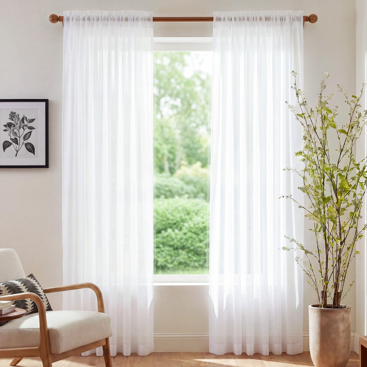 NICETOWN White Sheer 96 inches Long Curtains for Living Room, Rod Pocket Lightweight Drapes Voile Sheer Air & Breathable Window Treatments for Bedroom, W42 x L96, 2 Panels