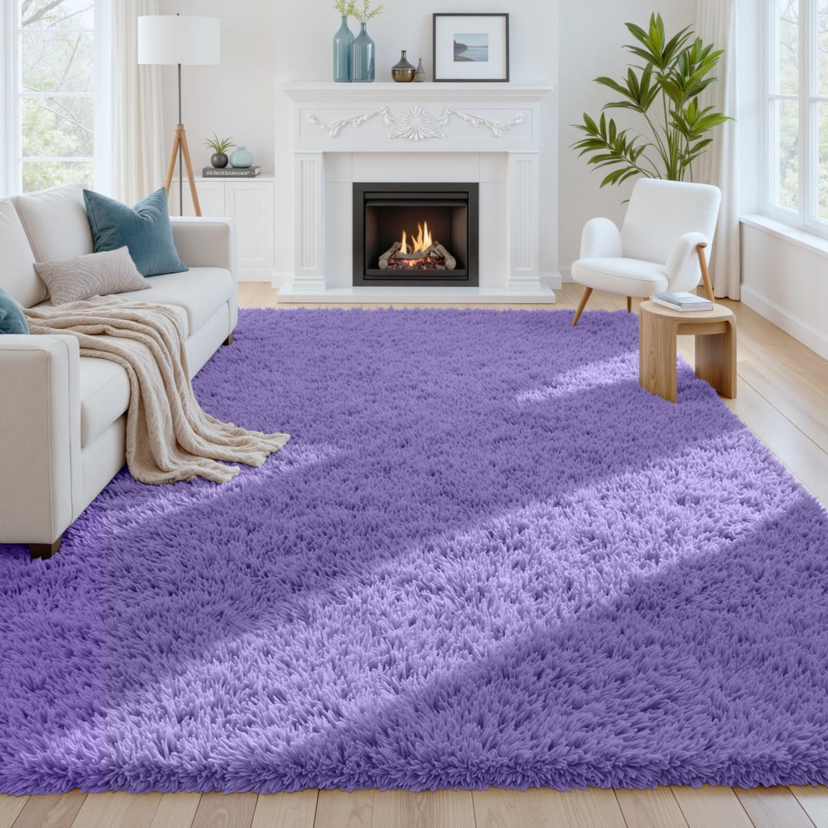 8x10 Fluffy Shag Area Rugs for Living Room Bedroom: Soft Plush Carpet Grey | Upgraded Non-Slip Thick Memory Foam, Ultra Soft, Non-Shedding Fuzzy Carpet, Easy Clean Decor for Kids Room, Nursery, Playroom