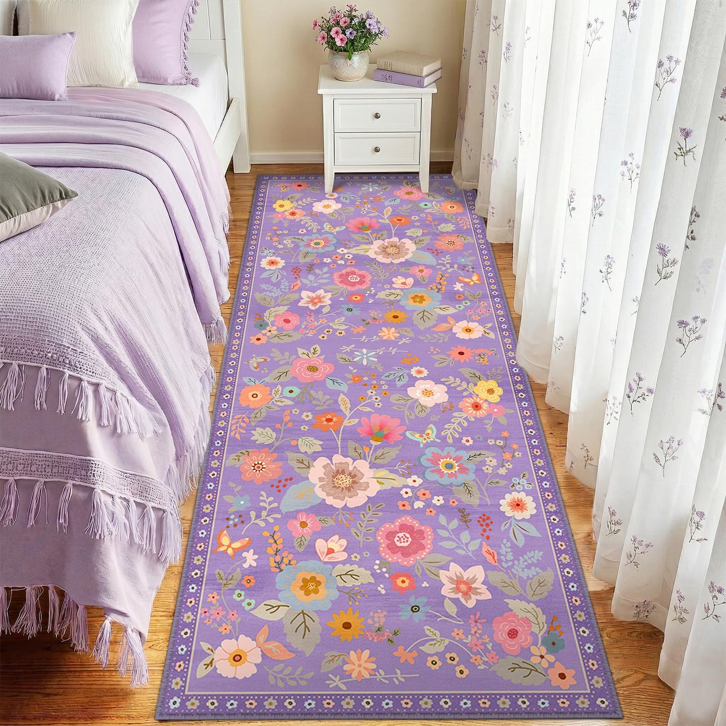 RELEANY Floral Washable 5x7 Area Rugs Black | Flower Carpet, Print, Boho, Non-Slip, Easy to Clean, Soft, Low Pile for Living Room Bedroom Kitchen Office Entryway Hallway
