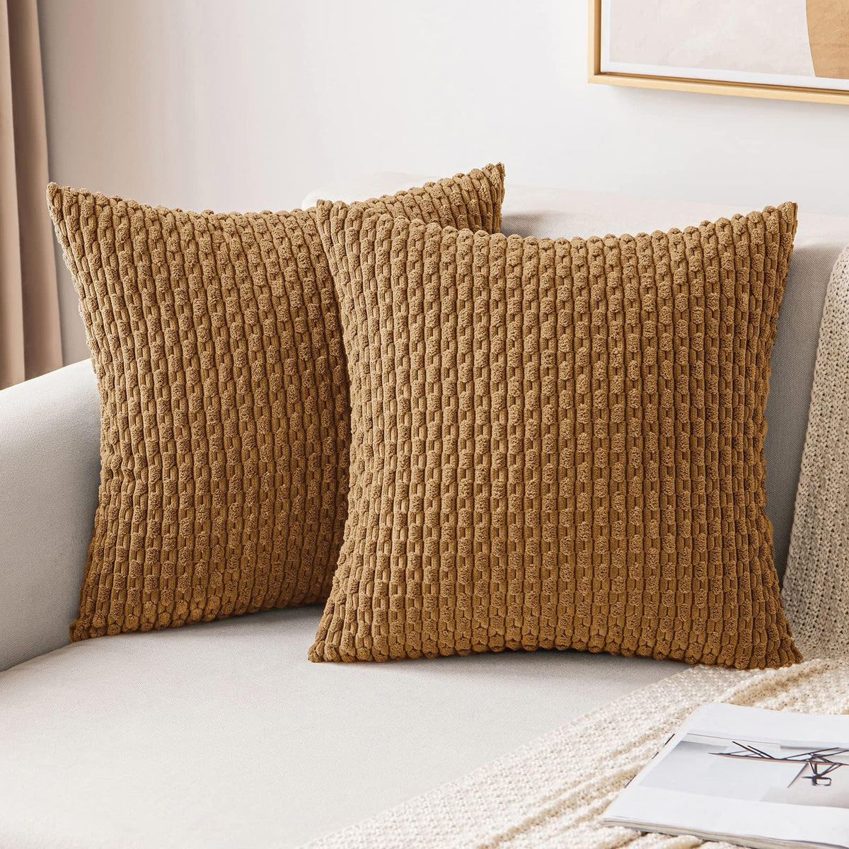 MIULEE Decorative Throw Pillow Covers 18x18 Sage Green Textured Corduroy | Pack of 2 Striped Pillow Covers Modern Farmhouse Home Decor for Couch Bed Sofa Living Room