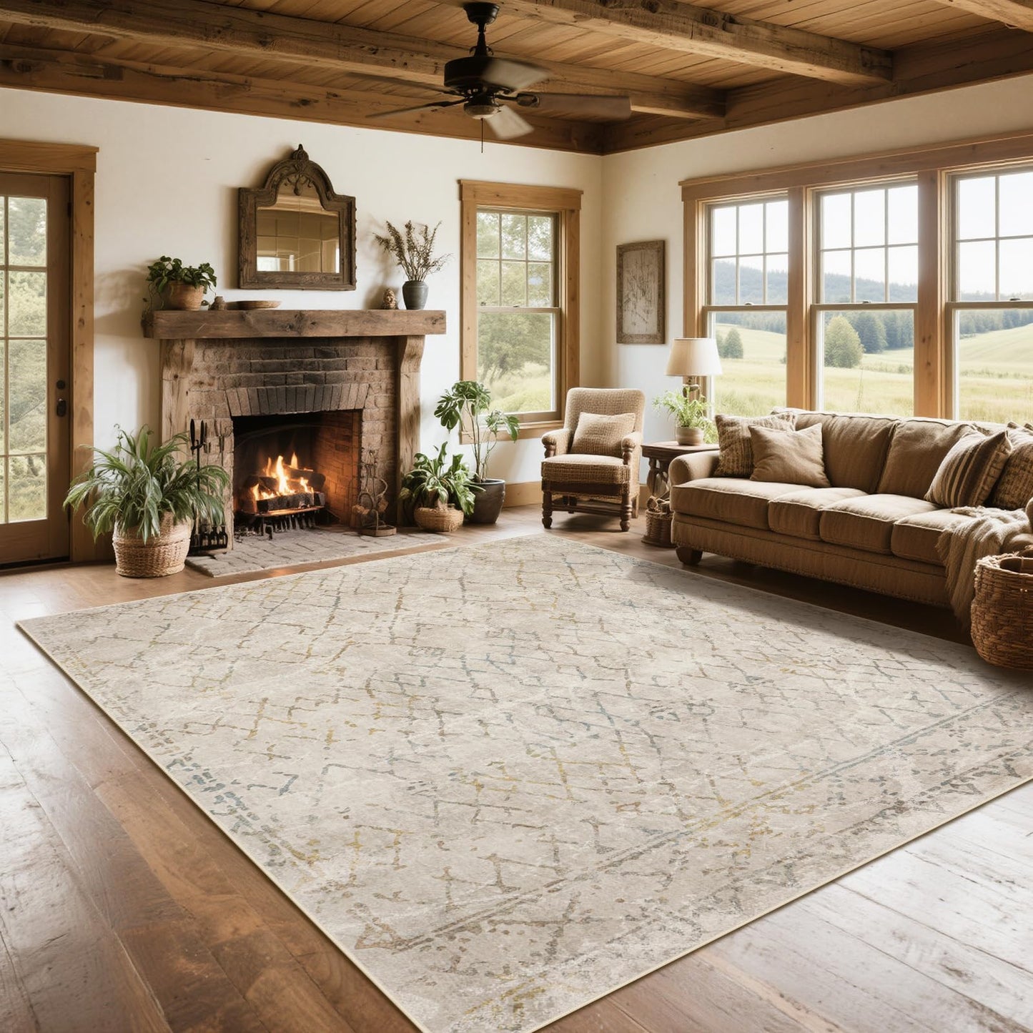 Washable Rugs 8x10 Area Rugs for Living Room,Bedroom,Dining Room Carpet | Ultra Soft Faux Wool,Kids & Pet Friendly,Machine Washable,Non-Slip & Non-Shedding,Large Vintage Low Pile Rug for Home Office