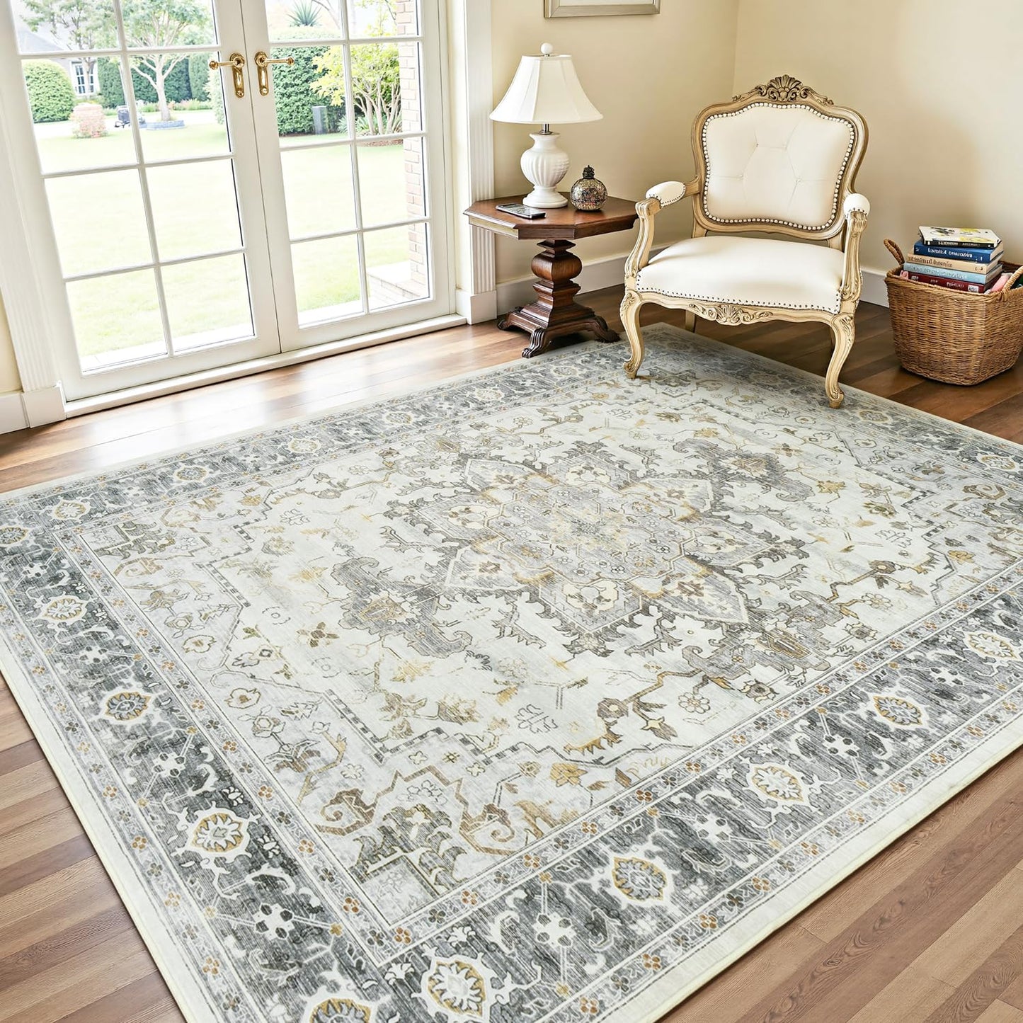 Lofus 5x7 Area Rugs for Living Room Bedroom, Soft Boho Carpet Floral Brown | High-Power Vacuuming, Non-Slip, Low Pile, Stain & Water Repellent, Soft, Skin-Friendly, for Kitchen Entryway Office