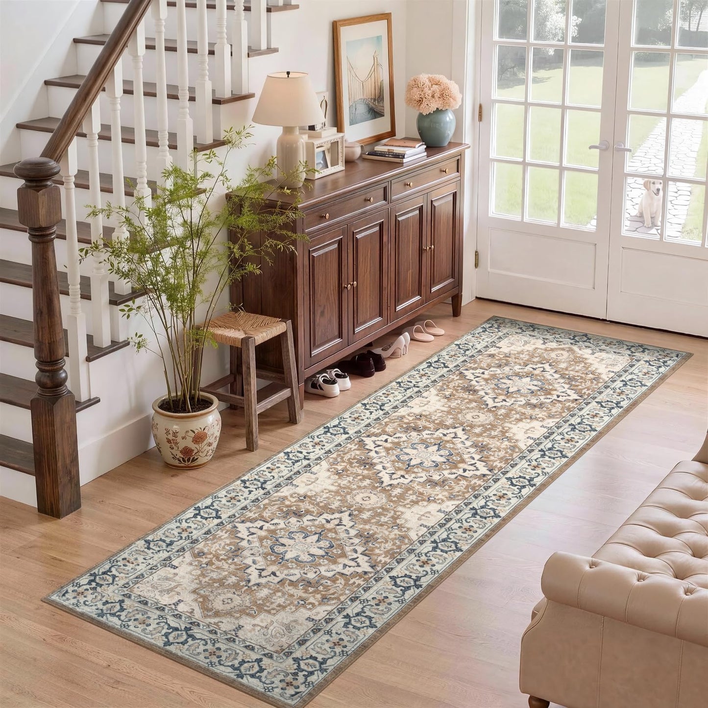 Lofus 5x7 Area Rugs for Living Room Bedroom, Soft Boho Carpet Floral Brown | High-Power Vacuuming, Non-Slip, Low Pile, Stain & Water Repellent, Soft, Skin-Friendly, for Kitchen Entryway Office