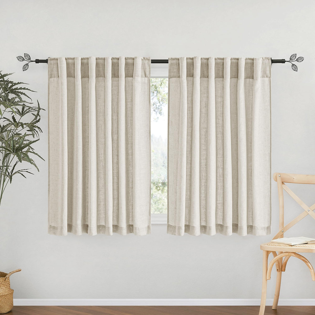 RYB HOME White Sheer Curtains for Living Room Patio Glass Door, W52 x L95 | Linen Texture, Light Filtering Privacy, Airy Translucent, Back Tab, Bedroom Office Balcony, W52 x L95, 2 Panels