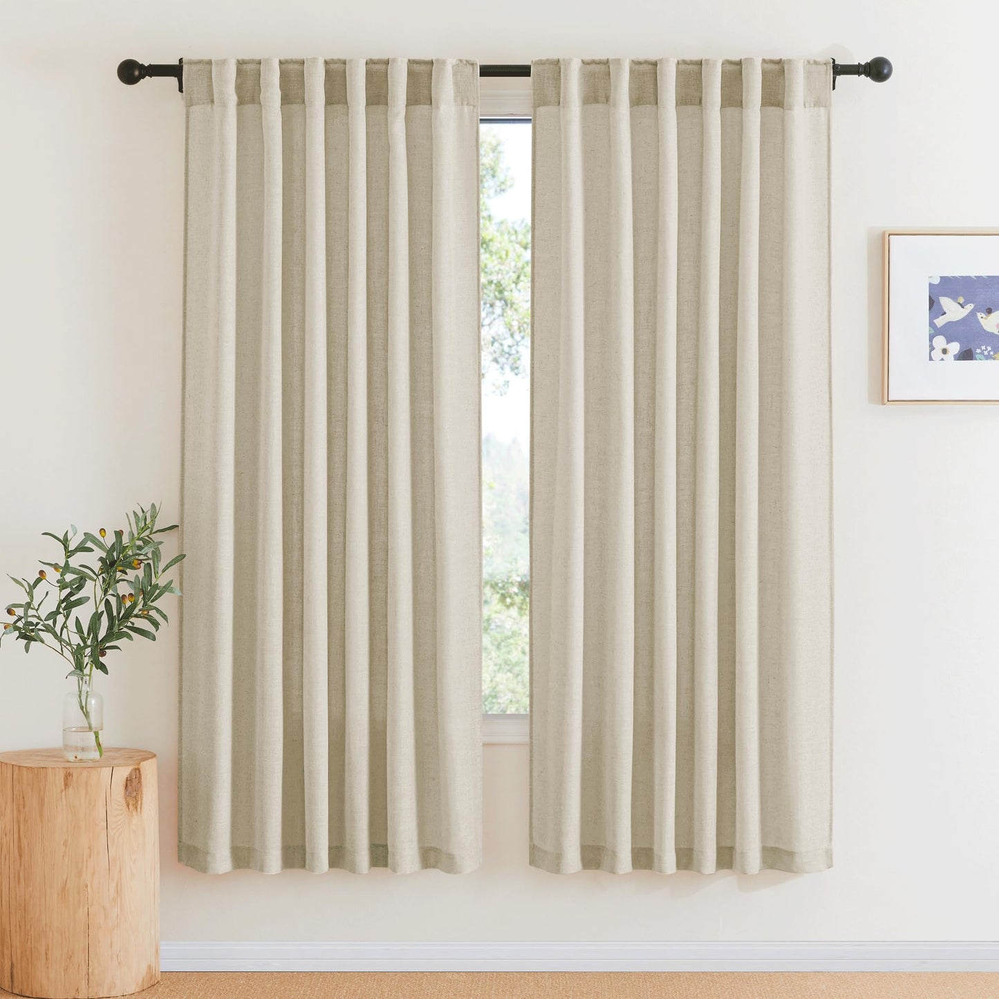 RYB HOME White Sheer Curtains for Living Room Patio Glass Door, W52 x L95 | Linen Texture, Light Filtering Privacy, Airy Translucent, Back Tab, Bedroom Office Balcony, W52 x L95, 2 Panels