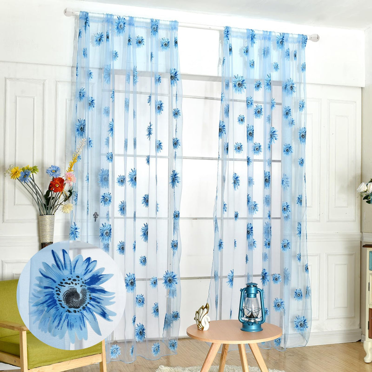 Ufurty 2pcs Willow Leaf Window Curtain Voile Tulle Vine Sheer Curtains | Room Salix Leaf Sheer Gauze Panel Drapes Green Color for Living Room, Bedroom, Balcony