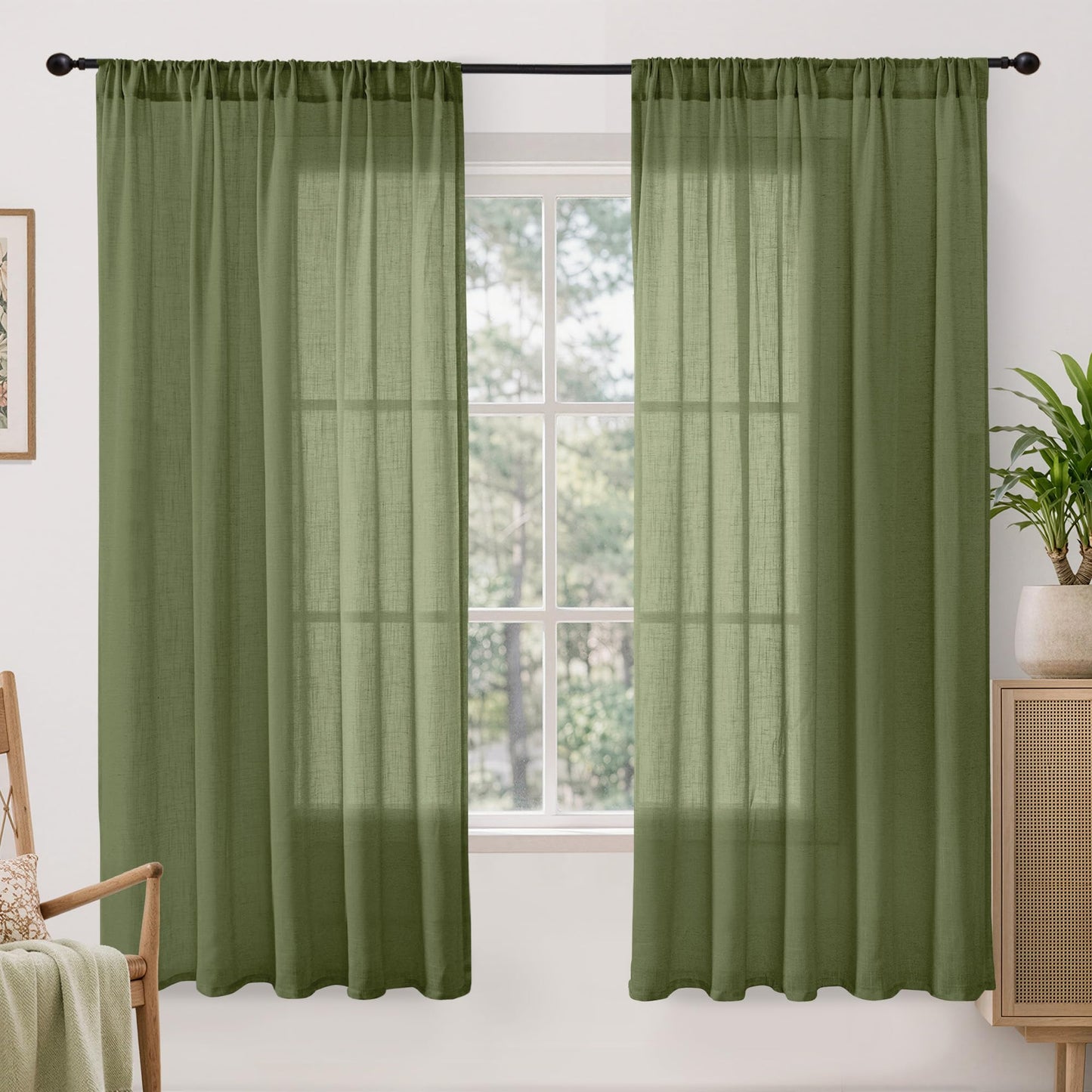 BGment Linen Sheer Curtains 84 Inches Long 2 Panels Set for Living Room | Light Filtering Drapes with Rod Pocket Lightweight Window Treatments for Bedroom, 52 X 84 Inch Length
