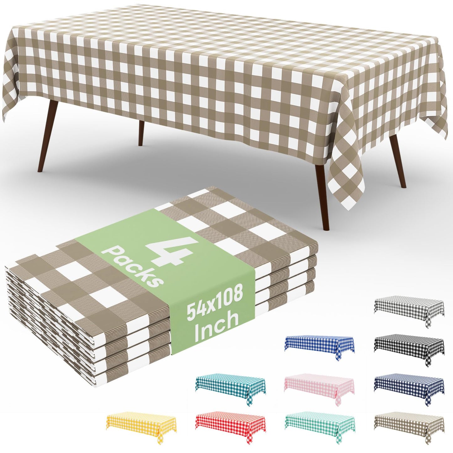 4 Packs Buffalo Disposable Table Cloth, 54 x 108 Inch Waterproof Plastic Tablecloth, Rectangle Red and White Checkered Table Covers for Picnic, Birthday, Party, Back to School