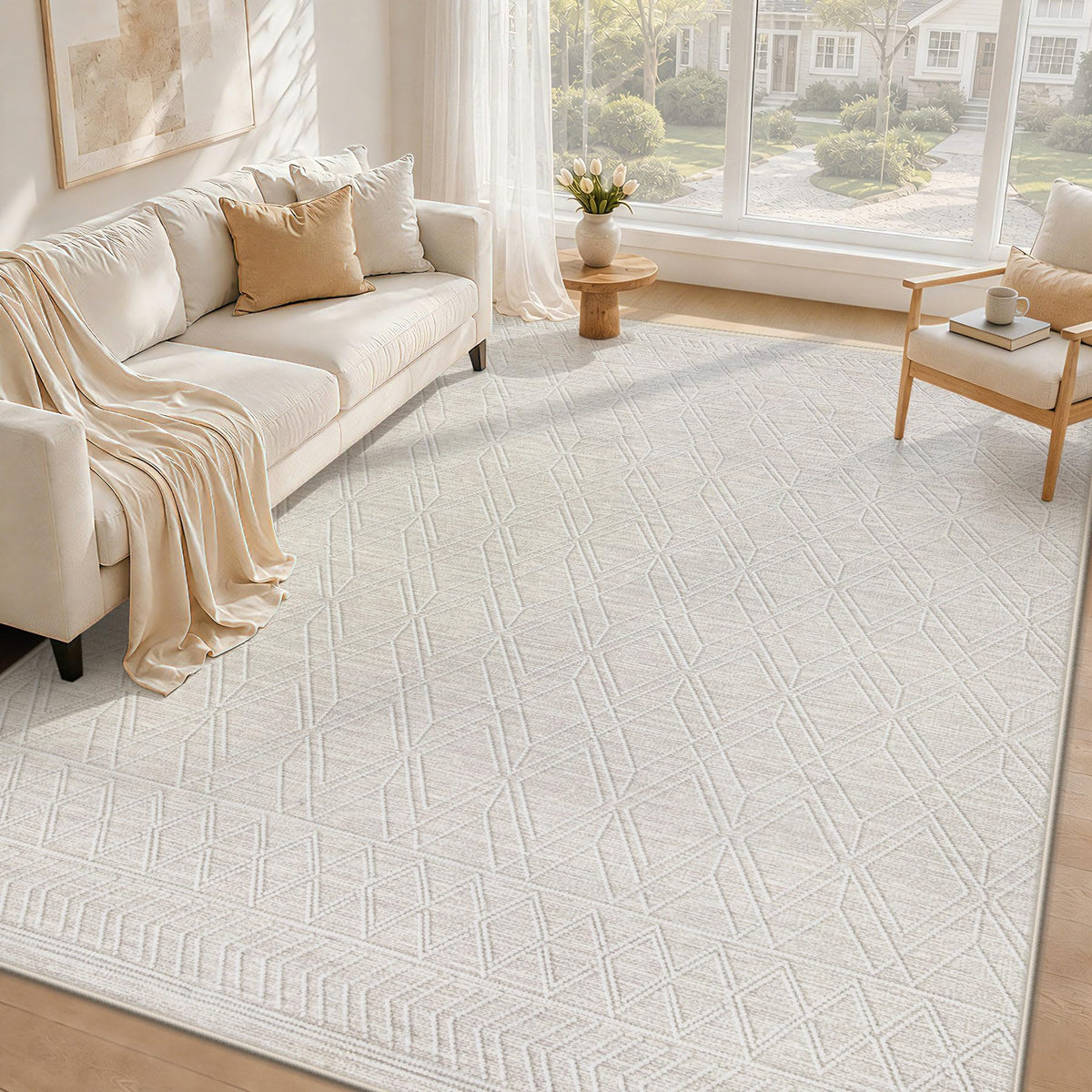 8x10 Area Rugs Washable Rug: Geometric Moroccan Farmhouse Rugs Large Living Room Rug Modern Neutral Soft Non-Slip Printed Pattern Carpet for Bedroom Dining Room Nursery Office (Beige, 8'x10')