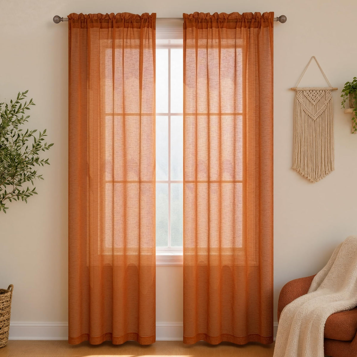 KOUFALL White Sheer Curtains 84 Inches Long 2 Panels,Gauze Cheese Cloth Linen Look Rod Pocket Flowy See Through Curtains for Living Room Bedroom