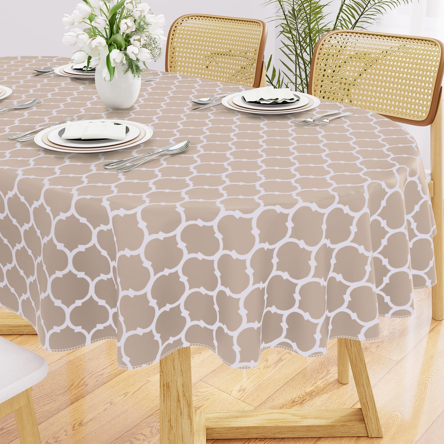 Smiry Rectangle Table Cloth, Flannel Backed Vinyl Tablecloth, 60"x84" | Waterproof Plastic Tablecloths, Wipeable Table Cover for Dining, Indoor and Outdoor (Grey)