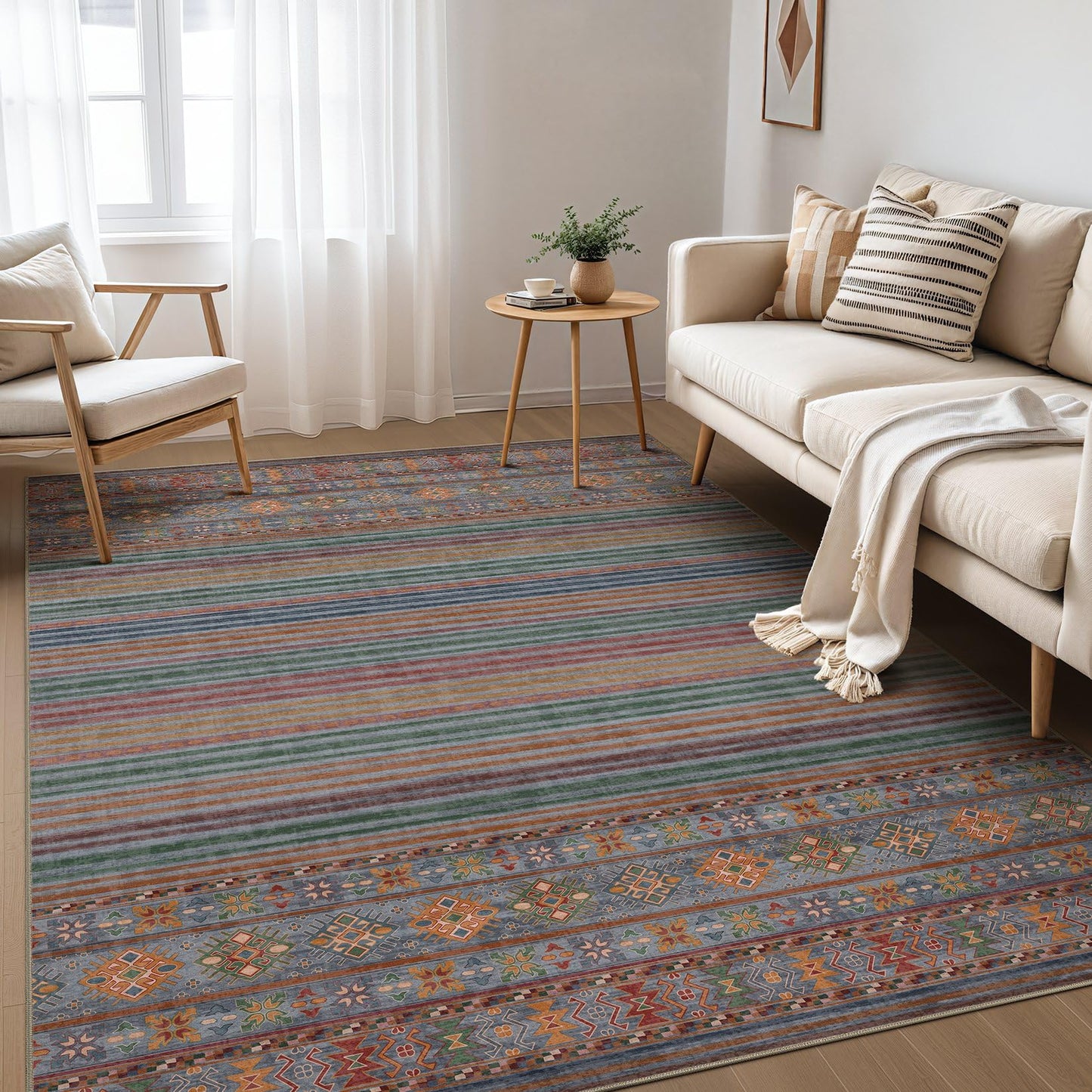 Nakagishi Boho 5x7 Area Rug Living Room Rugs Machine Washable Beige/Brown | Soft, Pet & Kid Friendly, Carpet for Living Room/Bedroom/Office/Kitchen/Nursery, Daily Home Decor Stain Resistant Moroccan