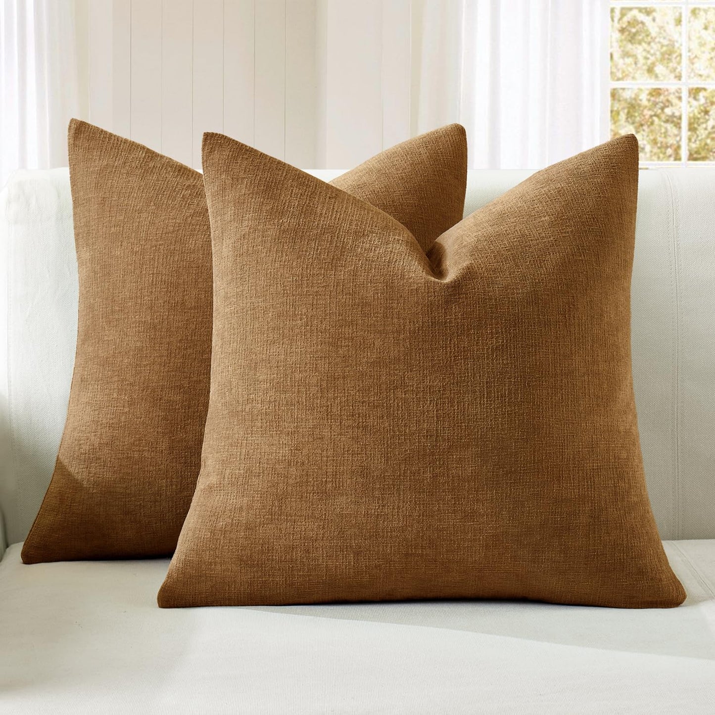 MIULEE Olive Green Chenille Couch Throw Pillow Covers, 18x18 | Set of 2, Soft Modern Farmhouse Style, Decorative Pillowcases for Sofa Living Room Bed, Home Decor