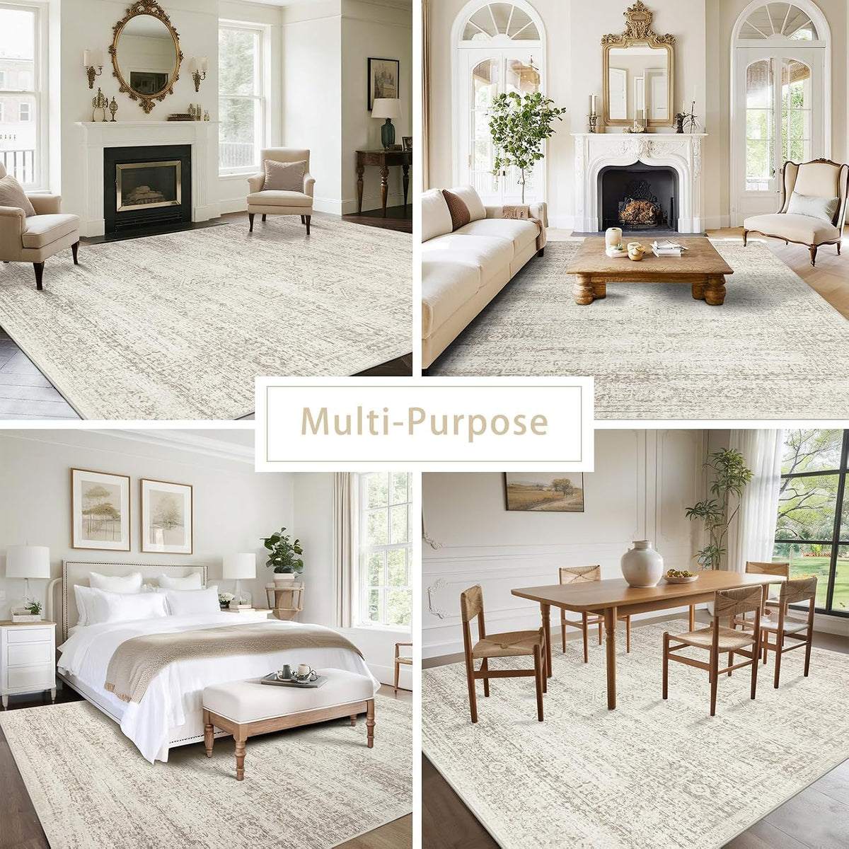 Washable Rugs 8x10 Area Rugs for Living Room,Bedroom,Dining Room Carpet | Ultra Soft Faux Wool,Kids & Pet Friendly,Machine Washable,Non-Slip & Non-Shedding,Large Vintage Low Pile Rug for Home Office