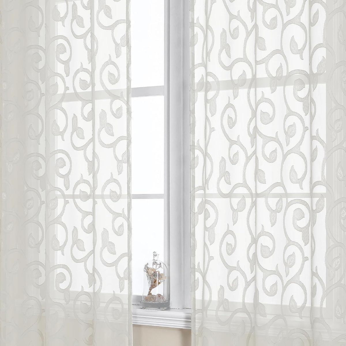 Furman Ivory Sheer Curtains 84 inches Long for Bedroom Living Room 2 Panels Set, Jacquard Clip Light Filtering Semi Sheer Curtain Rod Pocket Window Drapes, 2 Pcs Each 40 W 84 L