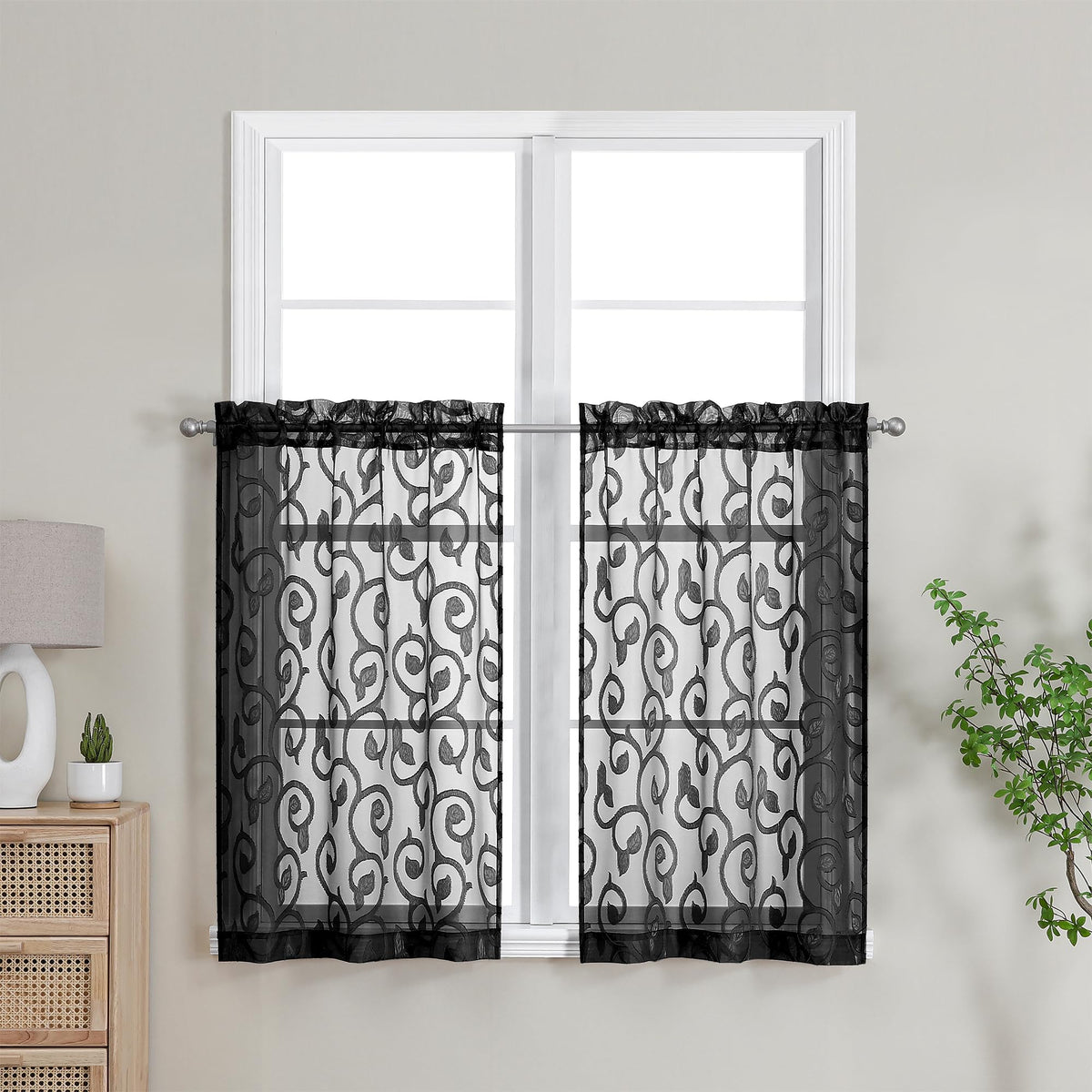 Furman Ivory Sheer Curtains 84 inches Long for Bedroom Living Room 2 Panels Set, Jacquard Clip Light Filtering Semi Sheer Curtain Rod Pocket Window Drapes, 2 Pcs Each 40 W 84 L