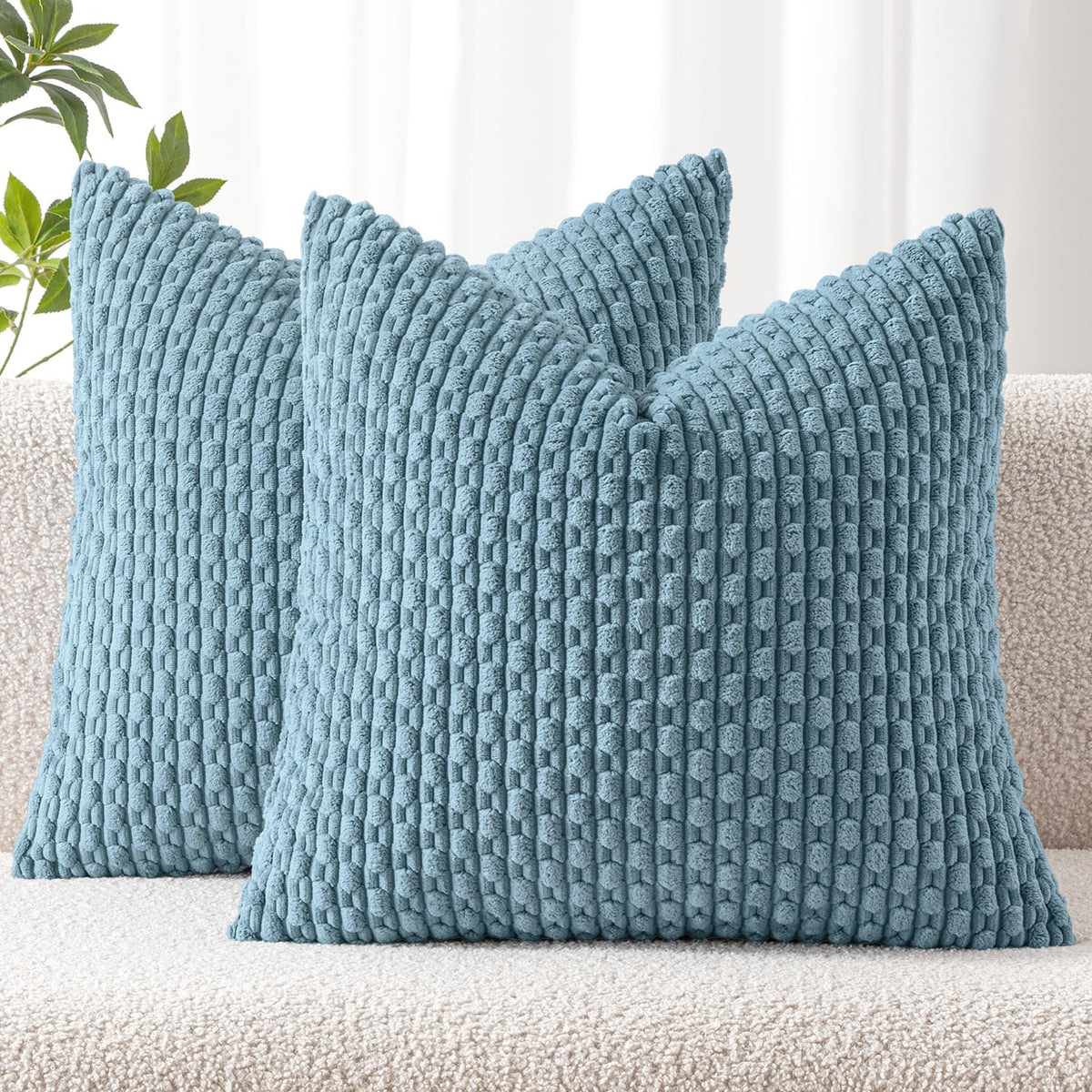 MIULEE Decorative Throw Pillow Covers 18x18 Sage Green Textured Corduroy | Pack of 2 Striped Pillow Covers Modern Farmhouse Home Decor for Couch Bed Sofa Living Room