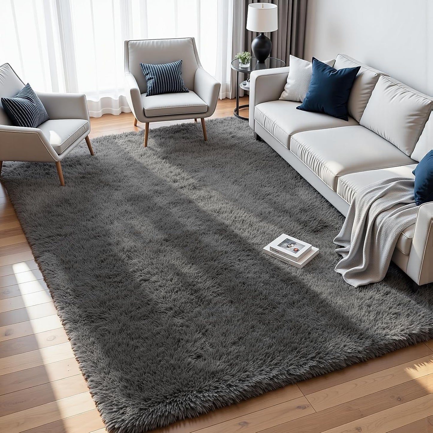 8x10 Fluffy Shag Area Rugs for Living Room Bedroom: Soft Plush Carpet Grey | Upgraded Non-Slip Thick Memory Foam, Ultra Soft, Non-Shedding Fuzzy Carpet, Easy Clean Decor for Kids Room, Nursery, Playroom