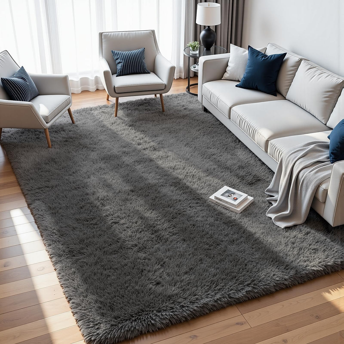 8x10 Fluffy Shag Area Rugs for Living Room Bedroom: Soft Plush Carpet Grey | Upgraded Non-Slip Thick Memory Foam, Ultra Soft, Non-Shedding Fuzzy Carpet, Easy Clean Decor for Kids Room, Nursery, Playroom