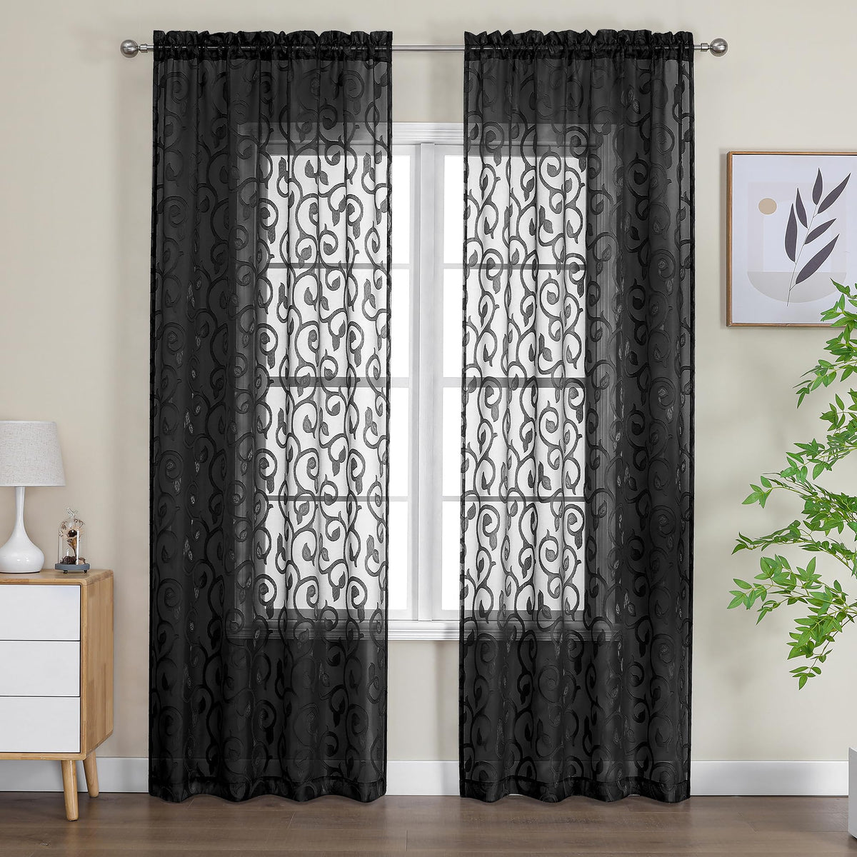 Furman Ivory Sheer Curtains 84 inches Long for Bedroom Living Room 2 Panels Set, Jacquard Clip Light Filtering Semi Sheer Curtain Rod Pocket Window Drapes, 2 Pcs Each 40 W 84 L