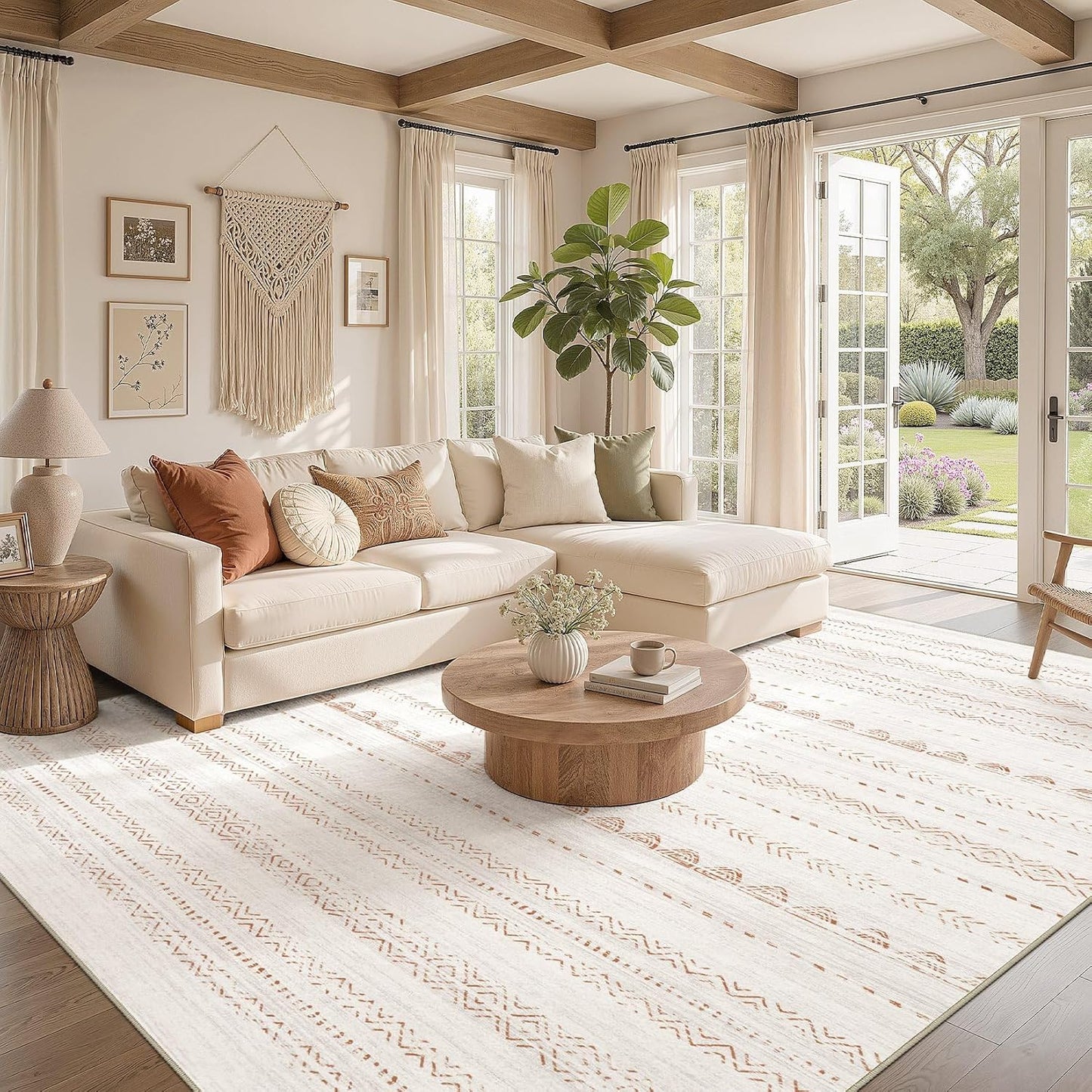 Nakagishi Boho 5x7 Area Rug Living Room Rugs Machine Washable Beige/Brown | Soft, Pet & Kid Friendly, Carpet for Living Room/Bedroom/Office/Kitchen/Nursery, Daily Home Decor Stain Resistant Moroccan