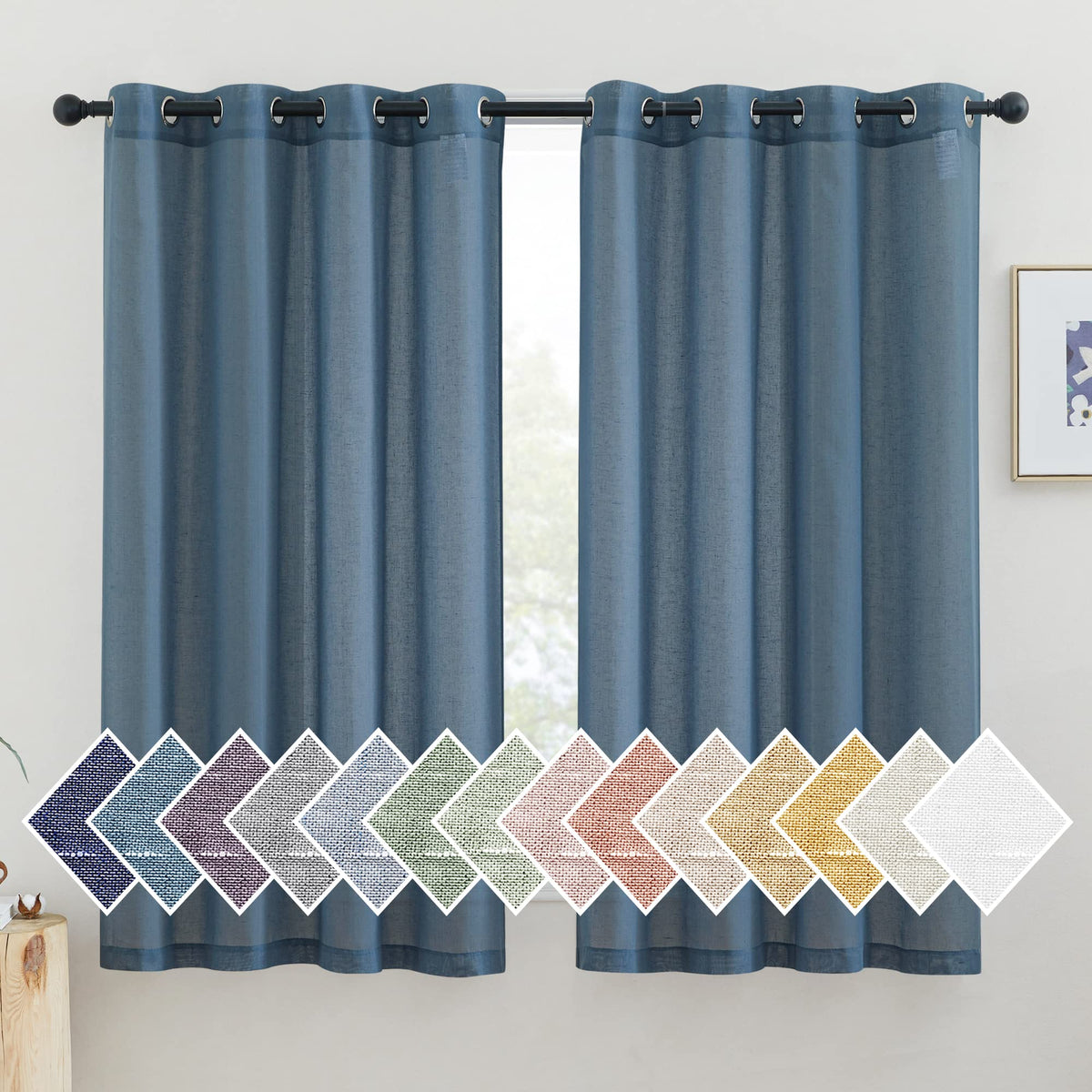NICETOWN White Sheer Linen Curtains for Living Room 84 inch Length 2 Panels Set, Grommet Semi Sheer Privacy with Light Filtering Flax Window Treatments for Bedroom, W52 x L84